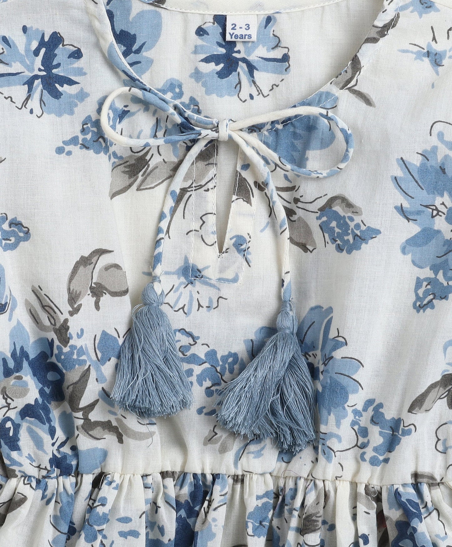 Cotton Woven Three Fourth Sleeves Floral Printed Top- White