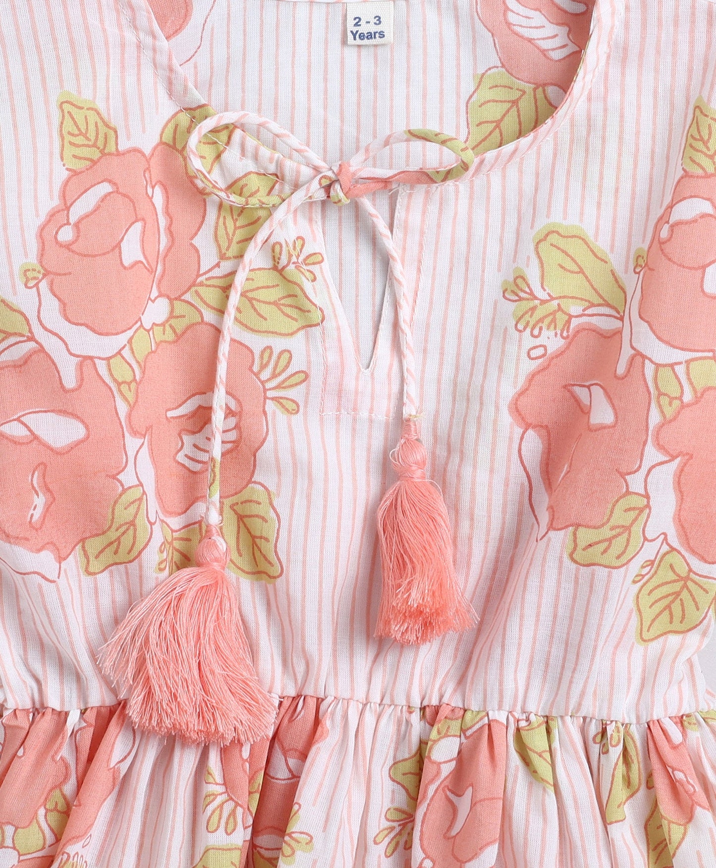 Cotton Woven Three Fourth Sleeves Floral Printed Top- Off White
