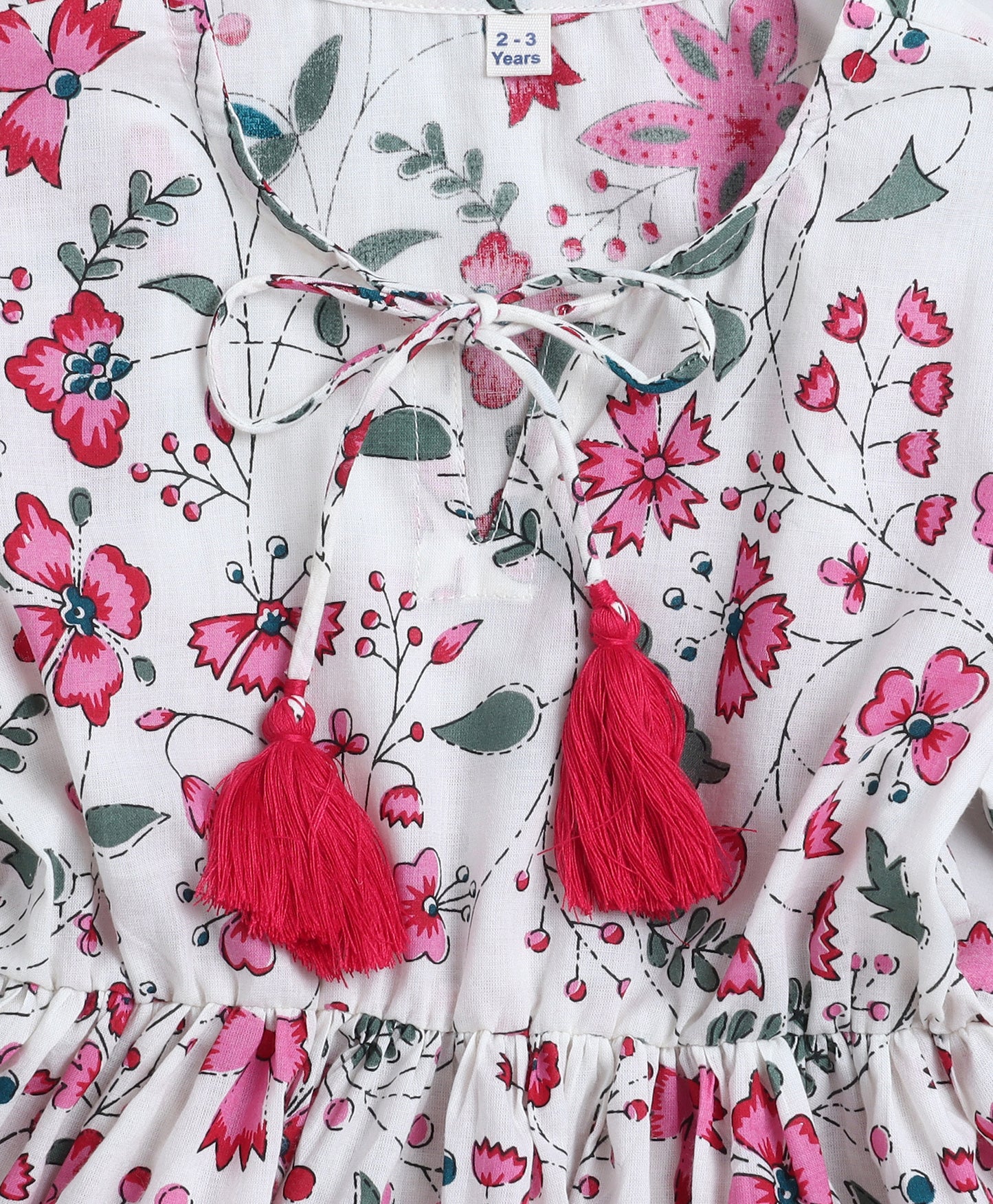 The Magic Wand Cotton Woven Three Fourth Sleeves Floral Printed Top - White