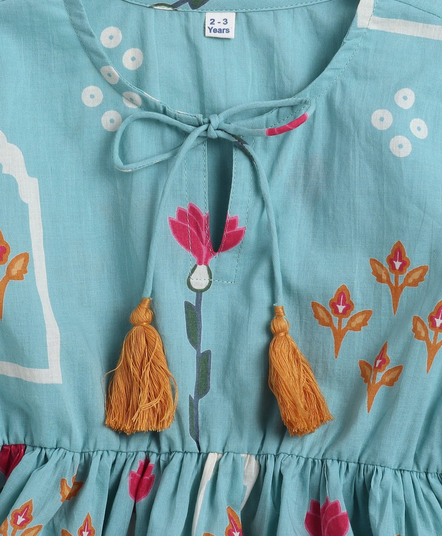 Cotton Woven Three Fourth Sleeves Floral Printed Top-Teal