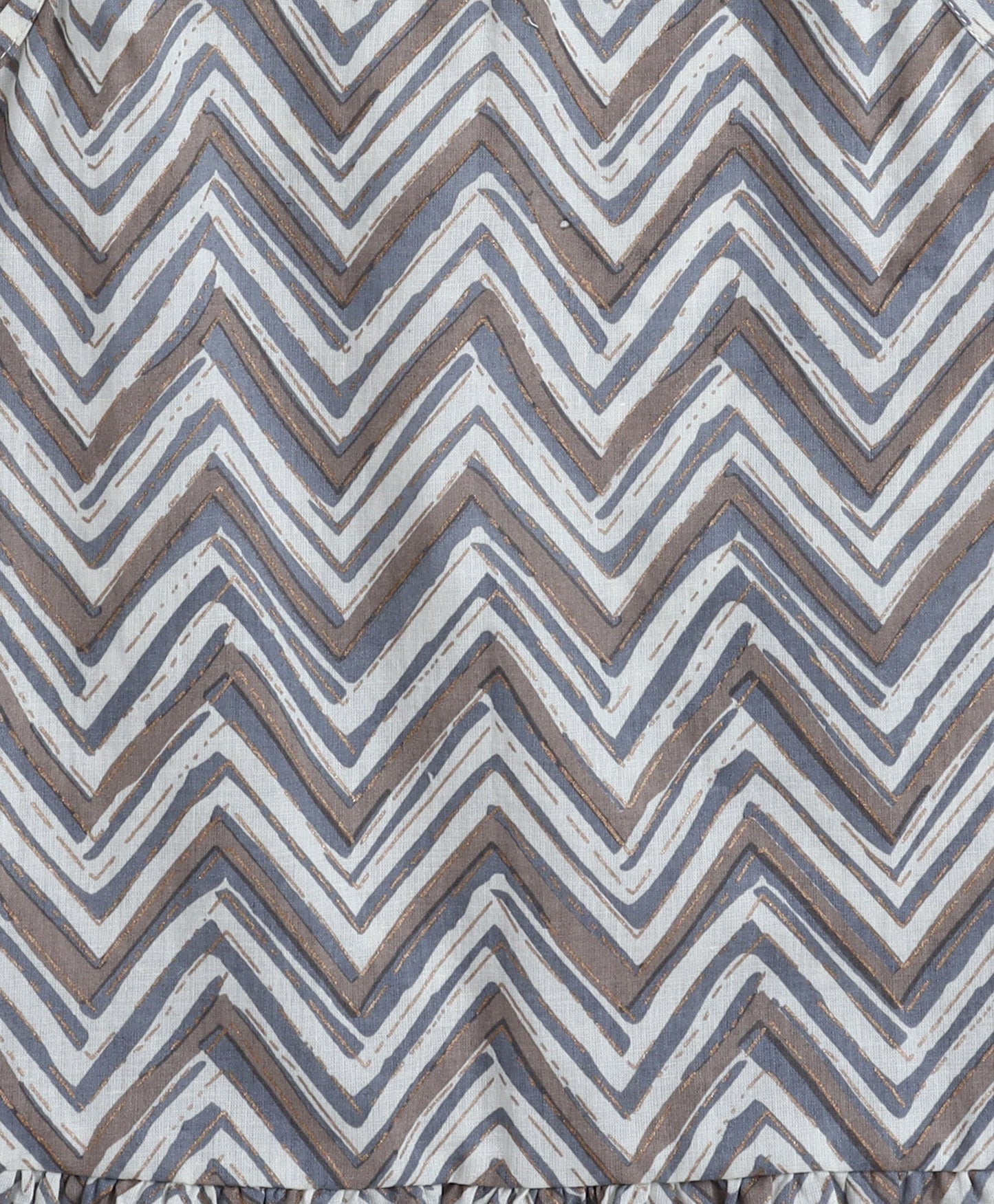 Cotton Woven Incut Zig Zag Printed Top - Grey