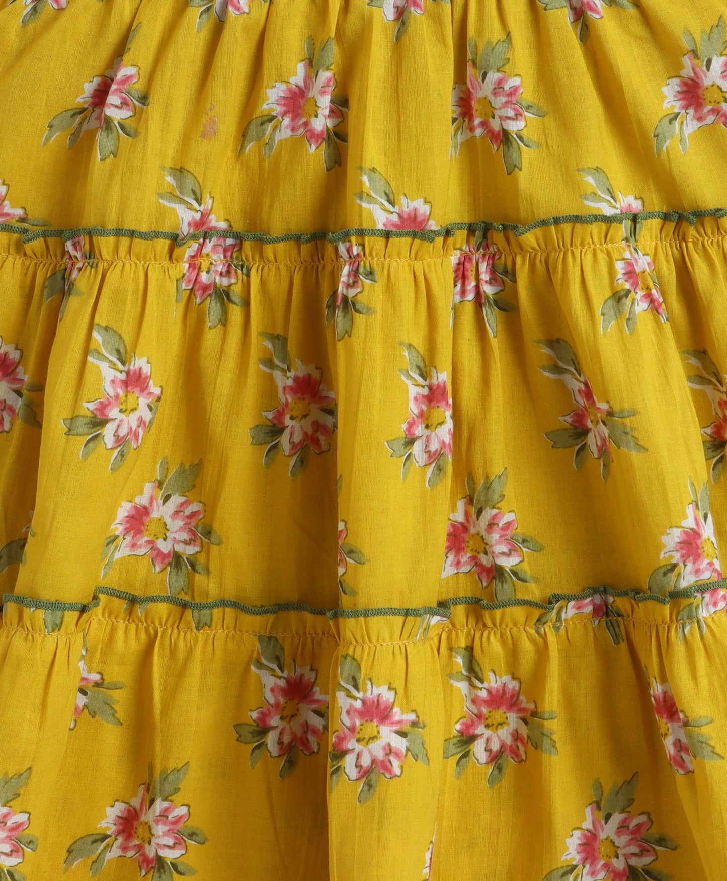 The Magic Wand Cotton Woven One Shoulder Bow Detailed Floral Printed Top With Tiered Skirt Set - Yellow