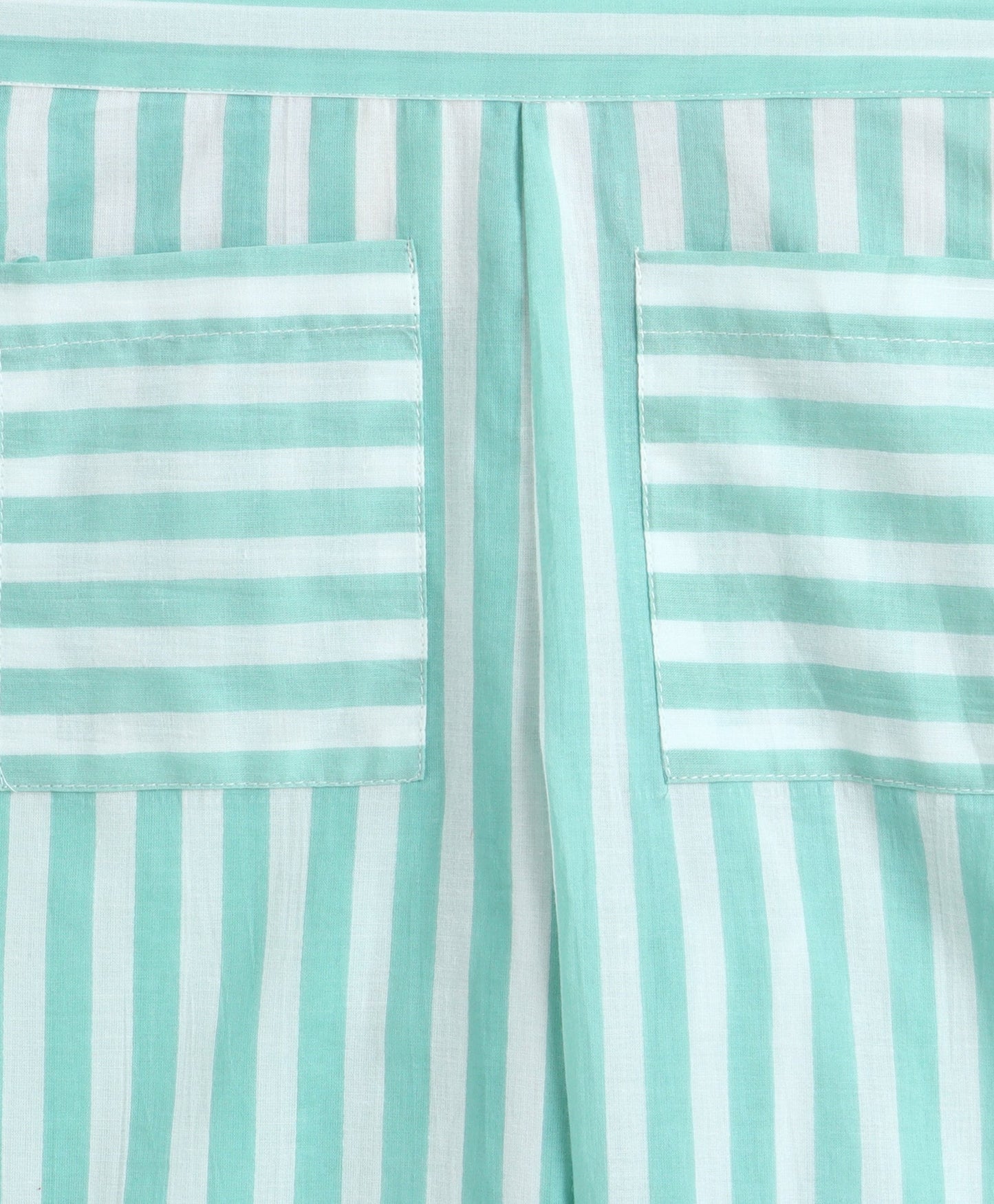 The Magic Wand Cotton Woven Frill Sleeves Stripes Printed Top And Palazzo Set - Green