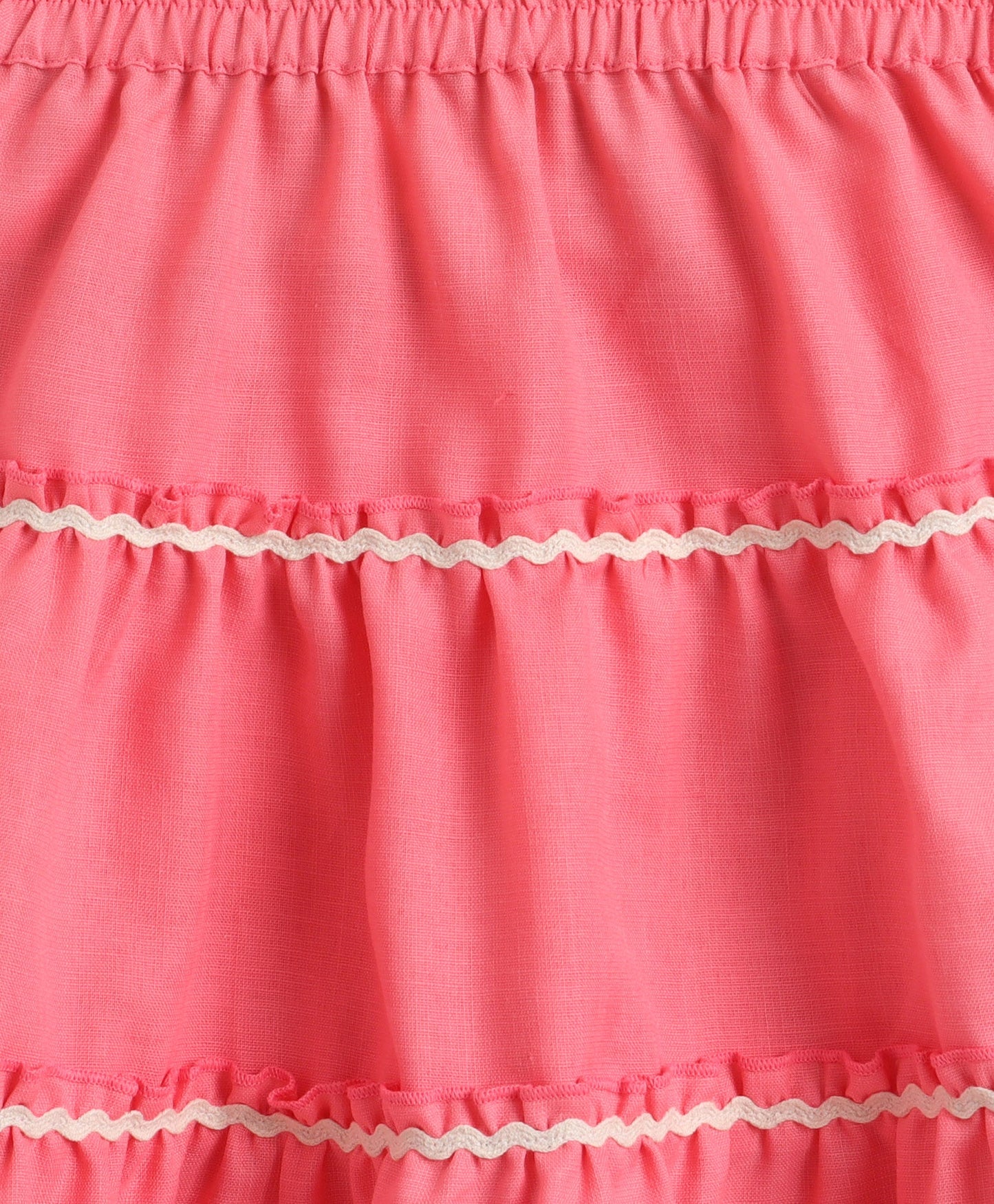 The Magic Wand Woven Sleeveless Ric Rac Waistcoat Top And Tiered Skirt Set - Peach
