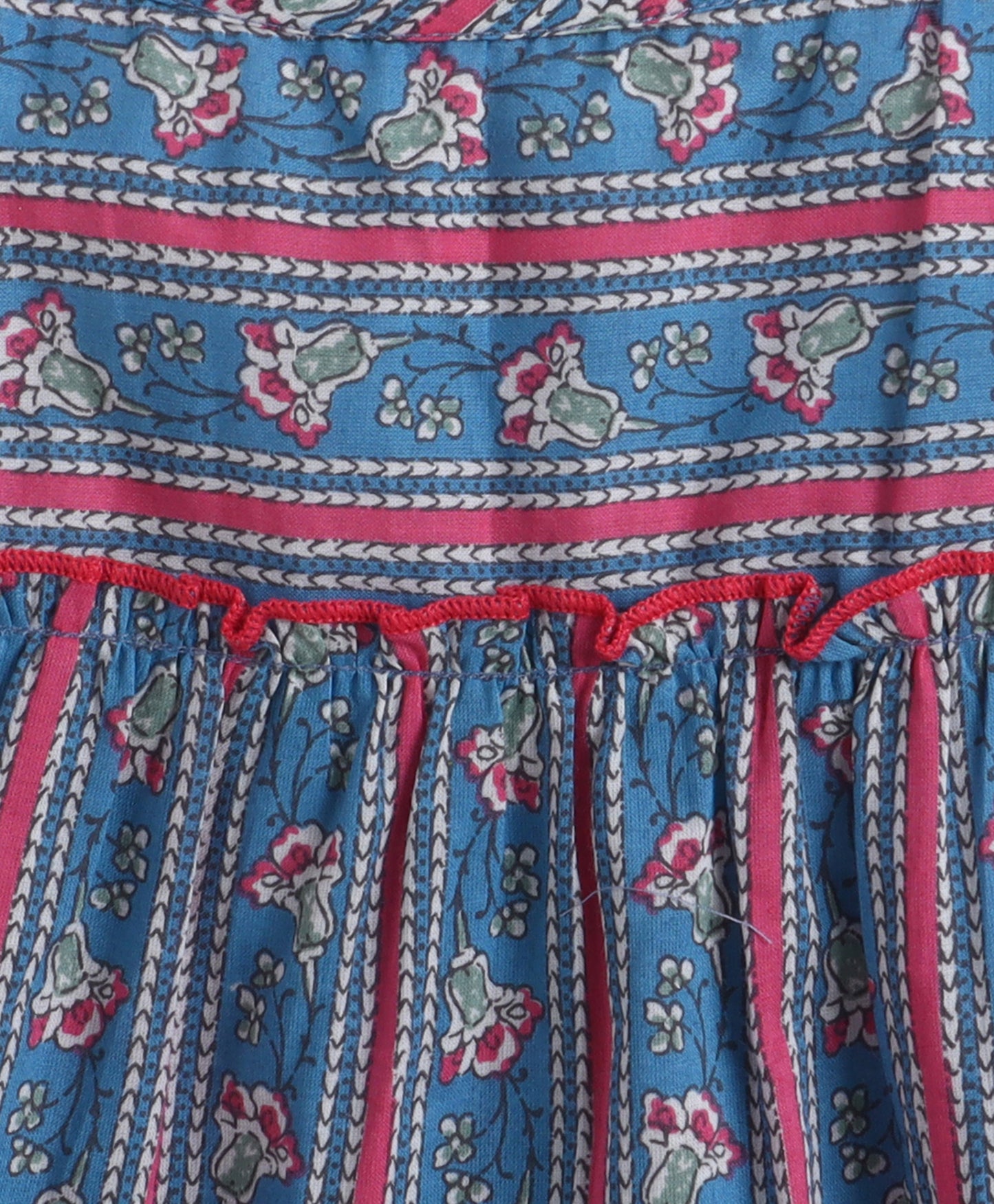 The Magic Wand Cotton Woven Strappy Floral Tiered Dress - Blue