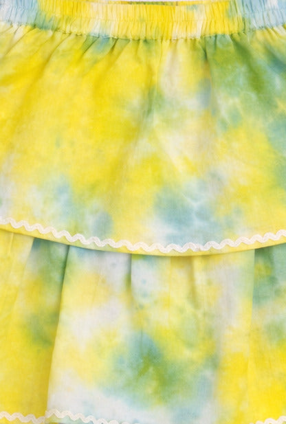 The Magic Wand Woven Tie & Dye Strappy Top And Ric Rac Double Layer Skirt - Yellow
