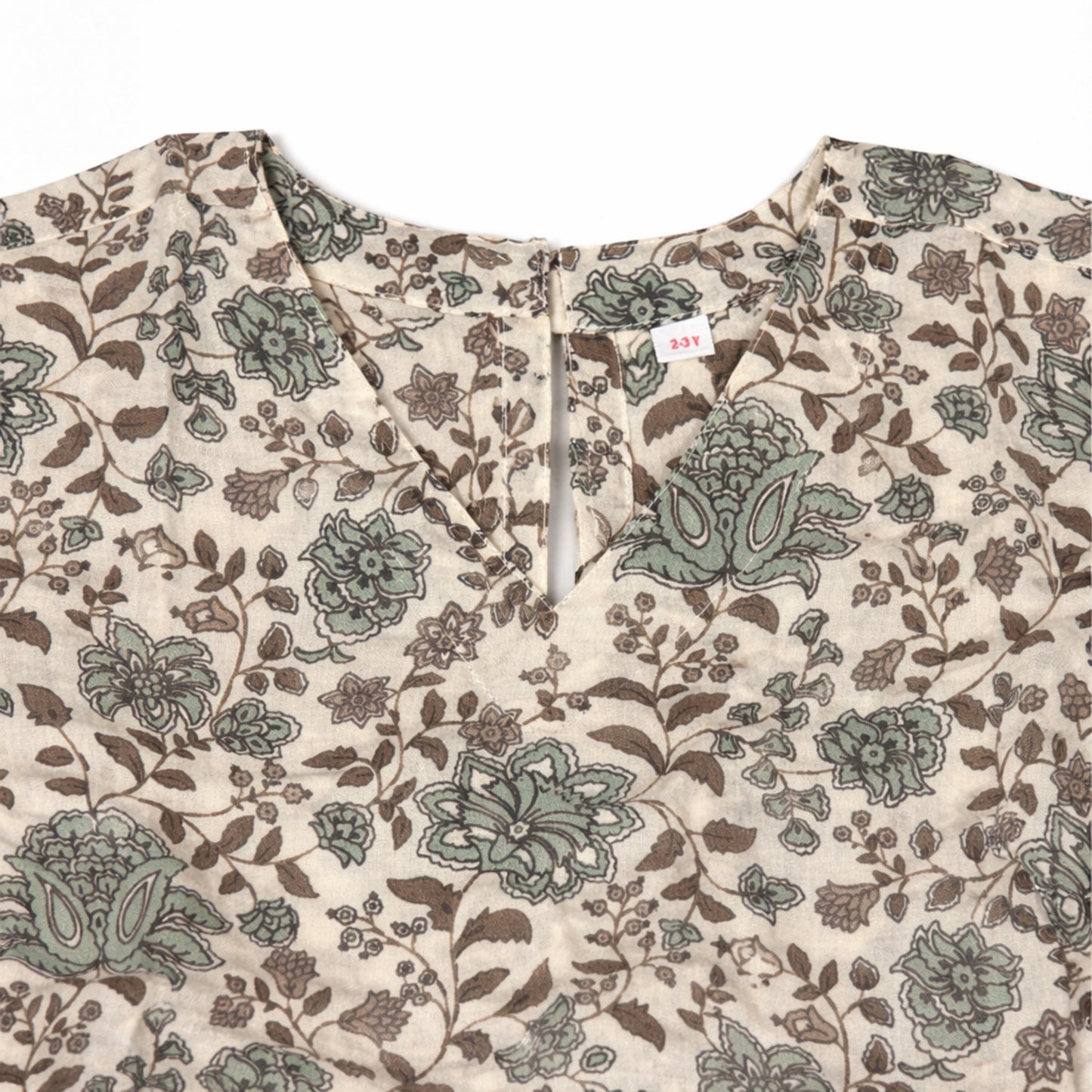 The Magic Wand Cotton Woven Three Fourth Sleeves Laced Floral Printed Top And Pant Set - Off White