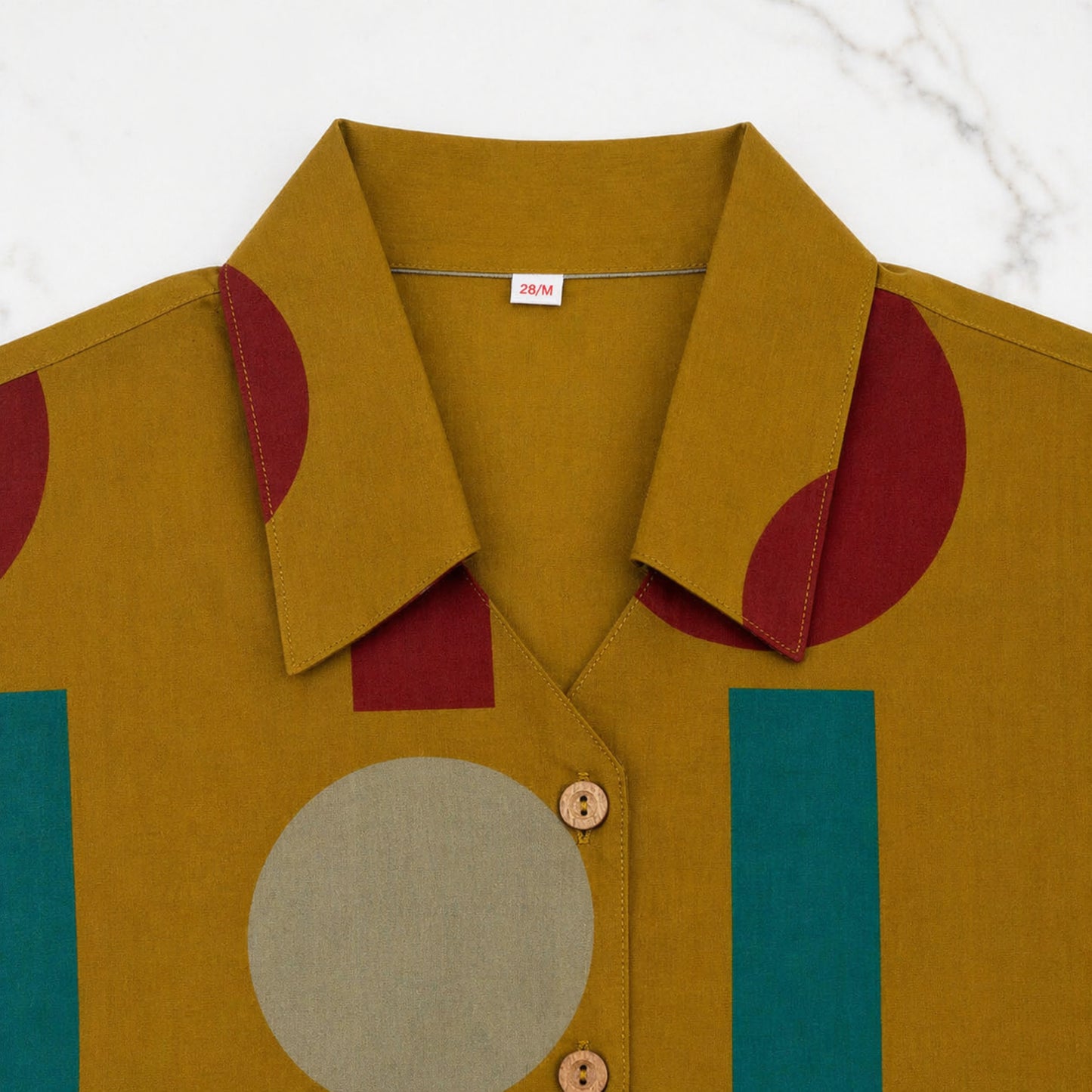 The Magic Wand Cambric Cotton Woven Half Sleeves Color Block Geometric Printed Boxy Crop Shirt And Pant Set - Mustard