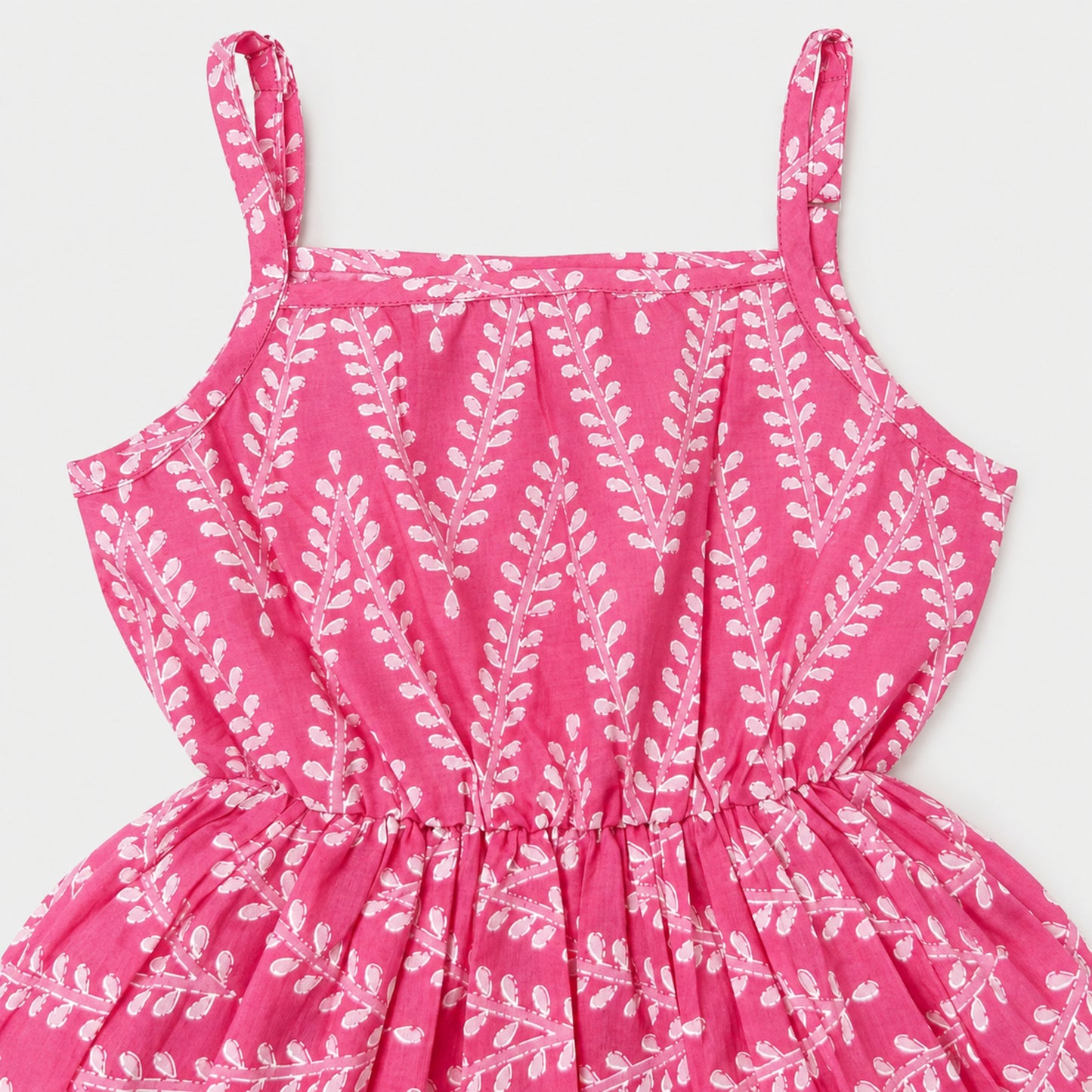 The Magic Wand Cotton Woven Strappy Zig Zag Leaf Printed Dress - Pink