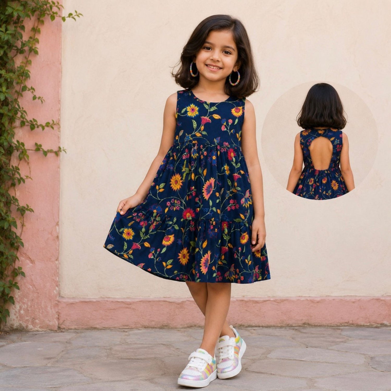 The Magic Wand Cambric Cotton Woven Sleeveless Floral Printed Back Cut