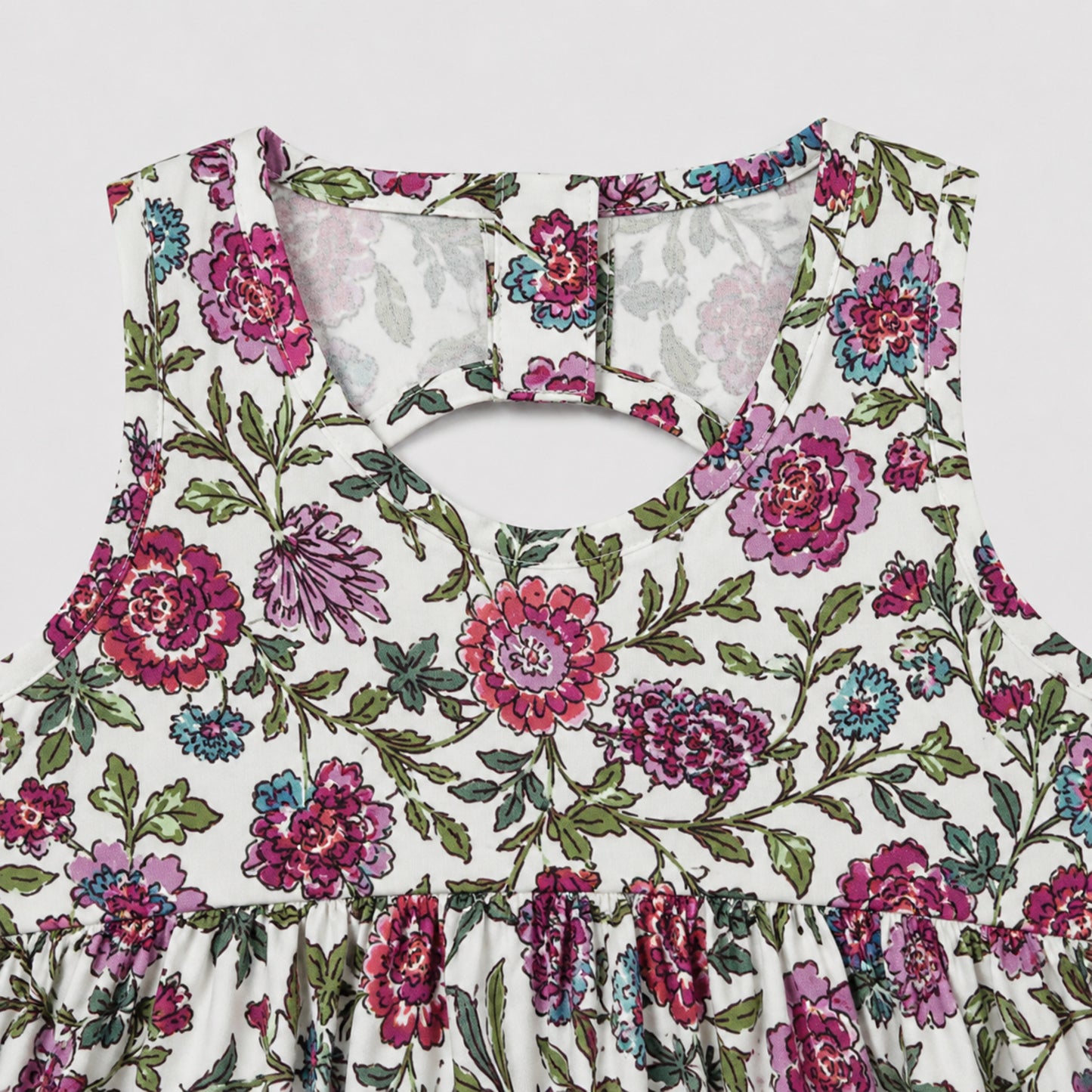 The Magic Wand Cambric Cotton Woven Sleeveless Floral Printed Dress - White