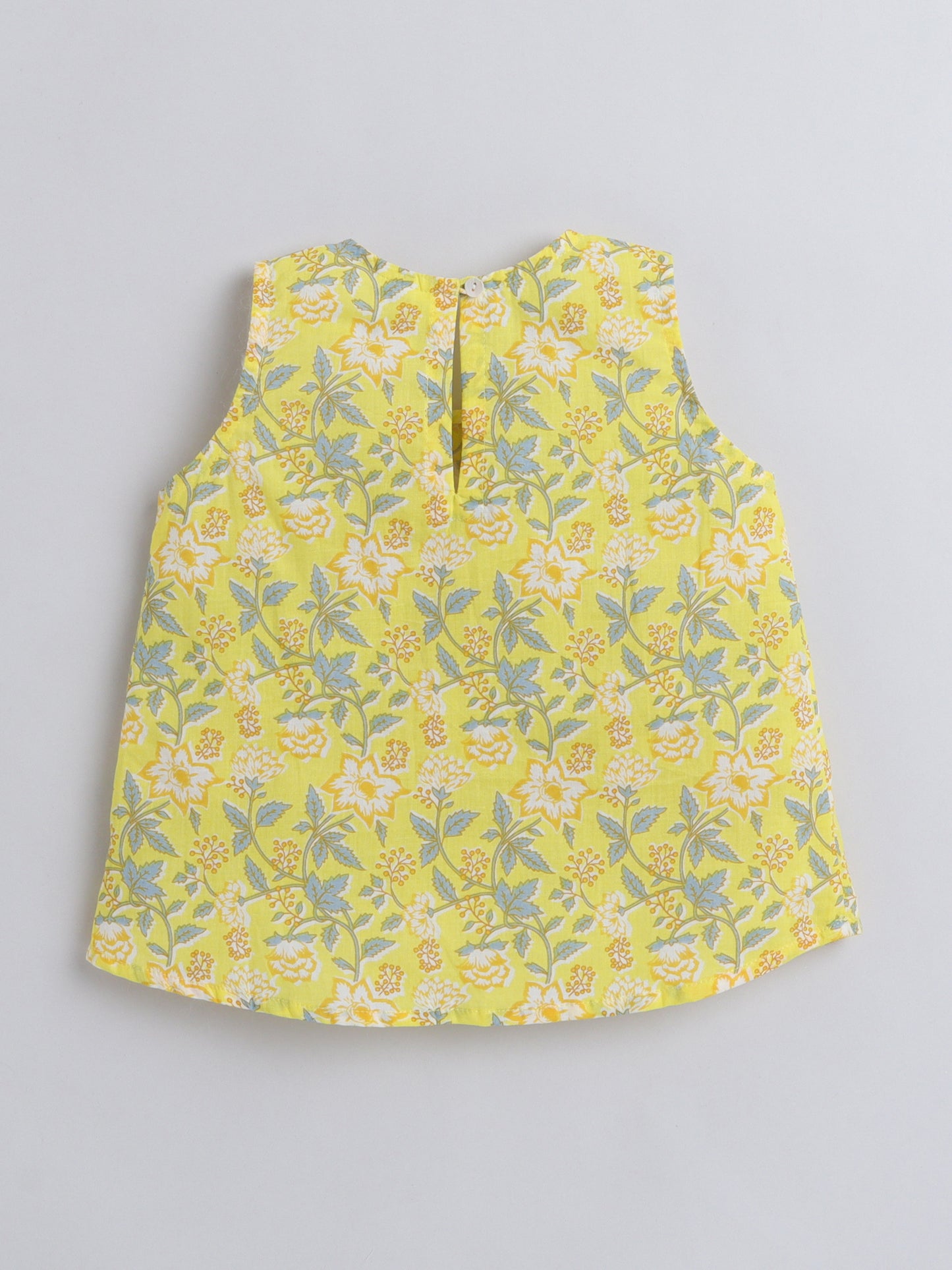 Hand Block Printed Sleeveless Top and Shorts Night Wear Lounge Wear Set For Girls Yellow