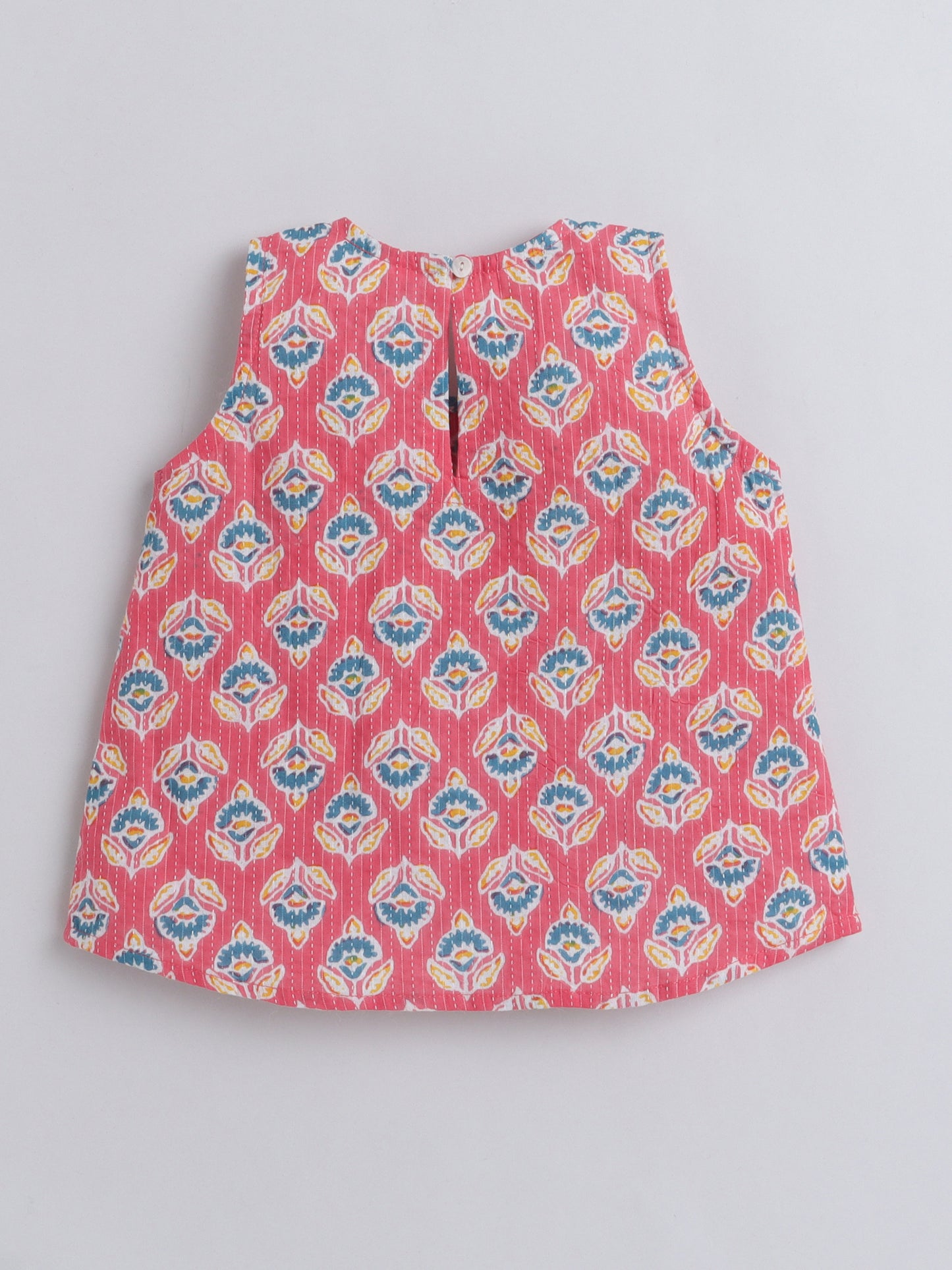 Hand Block Printed Sleeveless Top and Shorts Night Wear Lounge Wear Set For Girls Coral