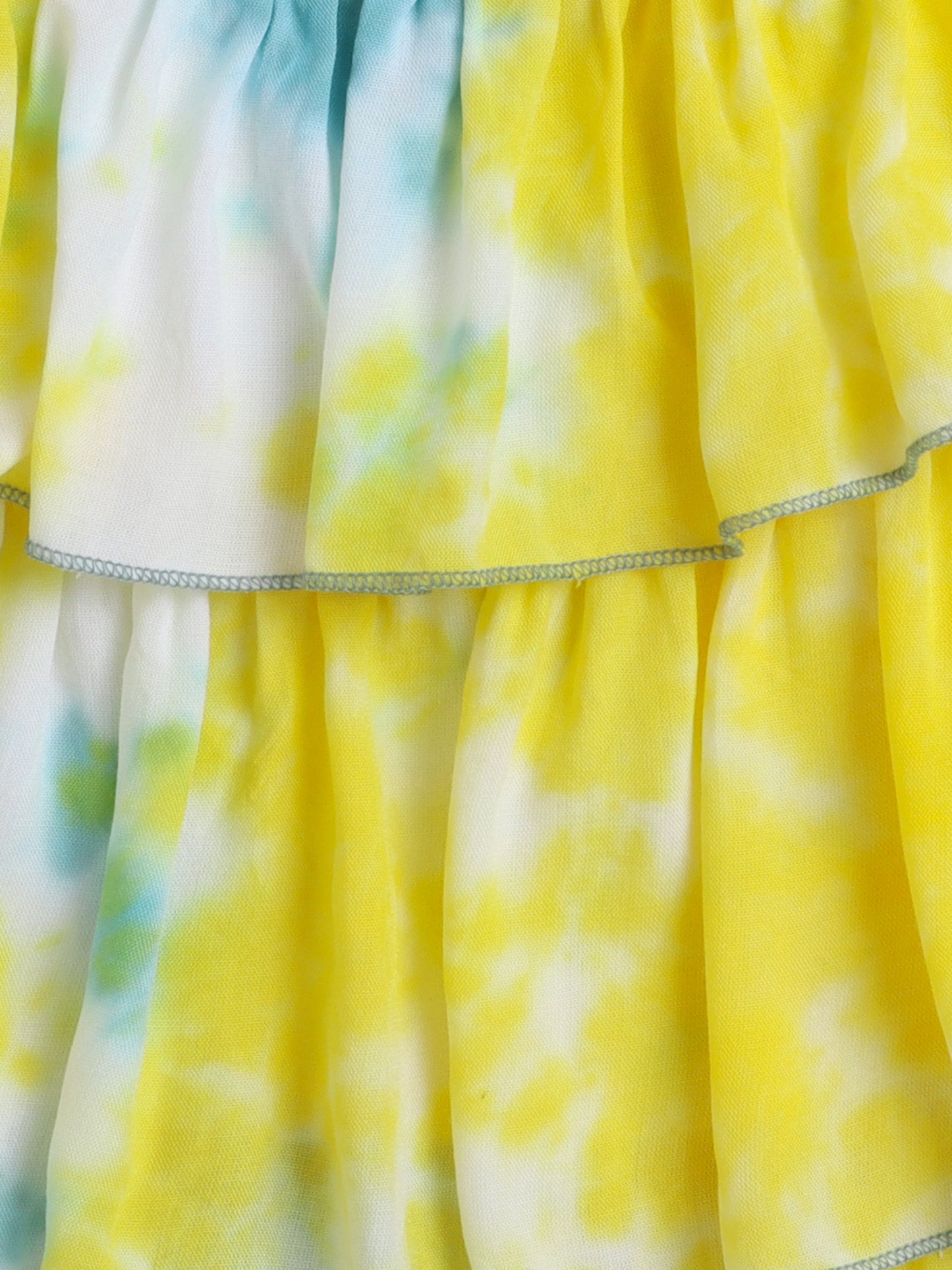 Tie & Dye Printed Rayon Sleeveless Tiered Tops - Yellow, Blue