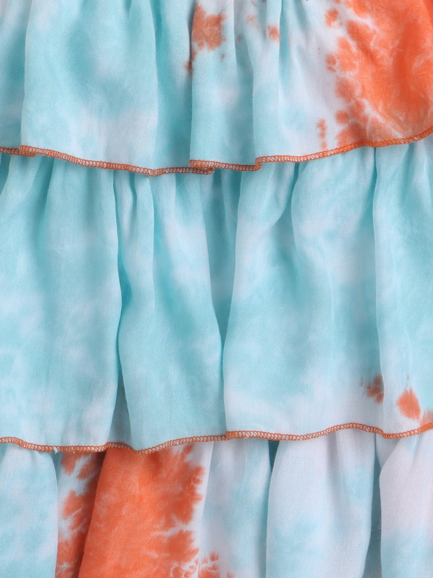 Tie & Dye Printed Cotton Sleeveless Tiered Tops - Blue ,Orange