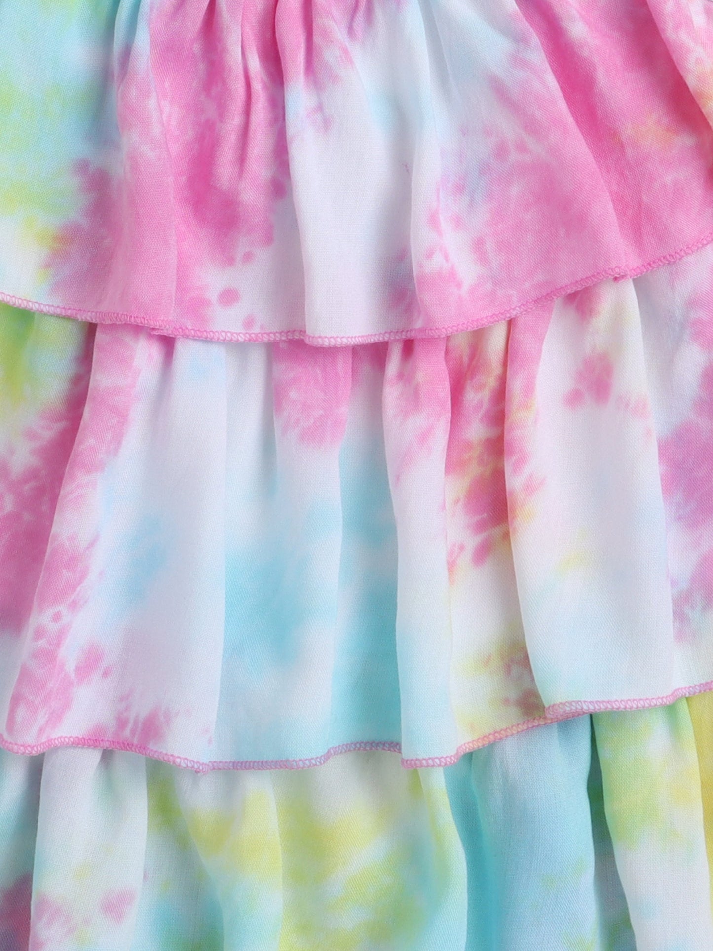 Tie & Dye Printed Rayon Sleeveless Tiered Tops - Multi