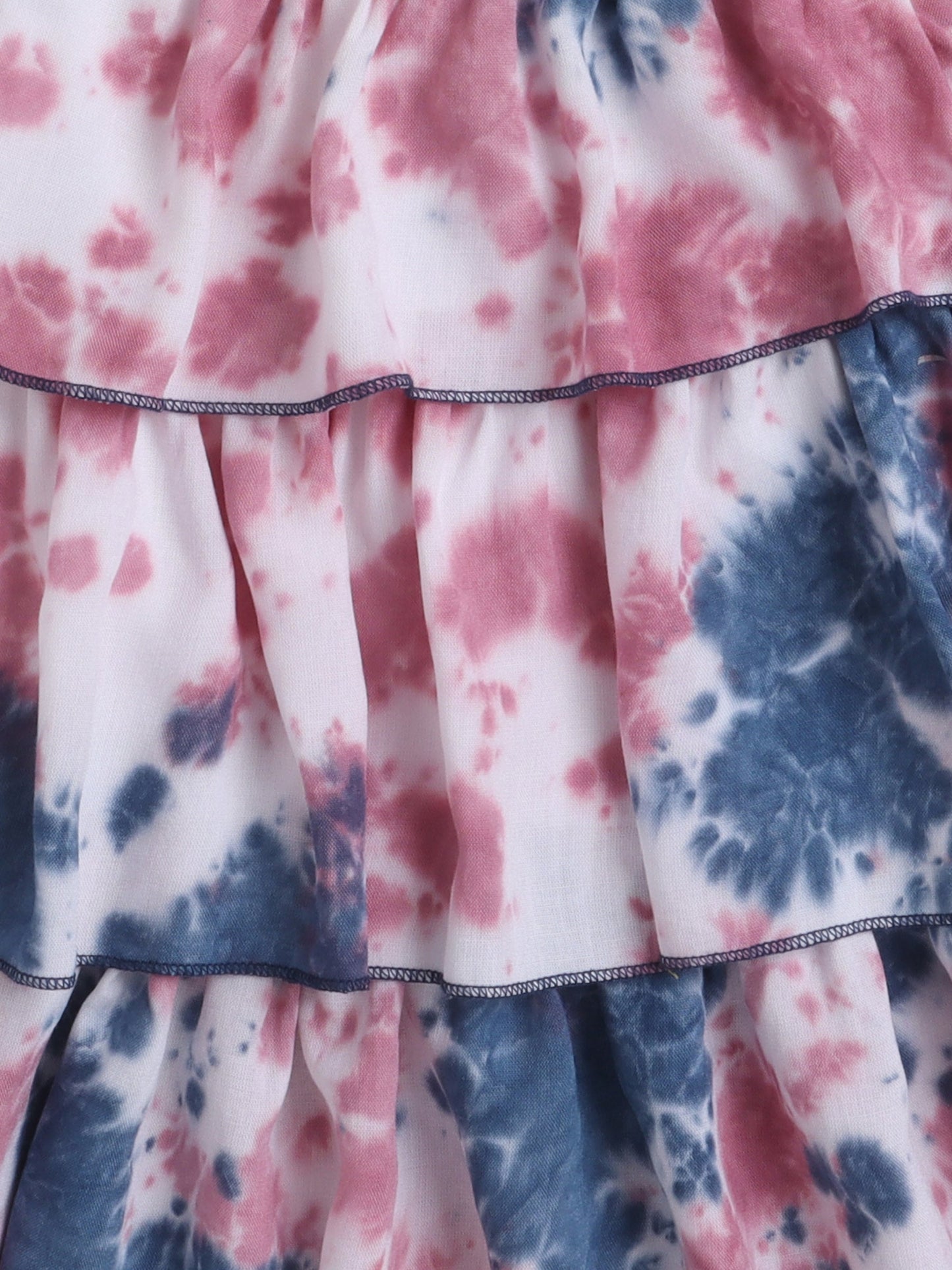 Tie & Dye Printed Rayon Sleeveless Tiered Tops - Pink