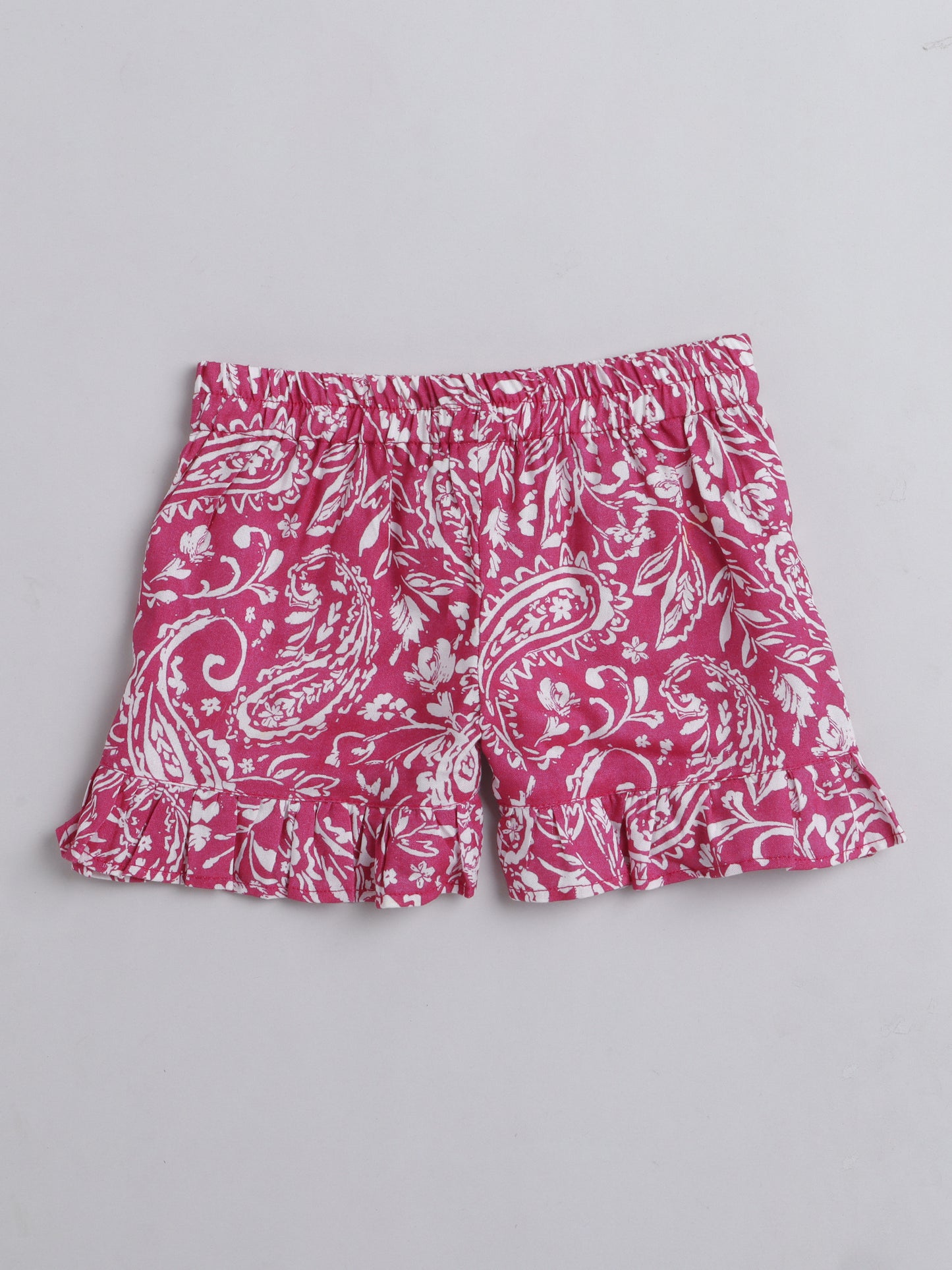 Floral Printed Shoulder Straps Singlet Tie Up Knot Top And Shorts Set For Girls Pink