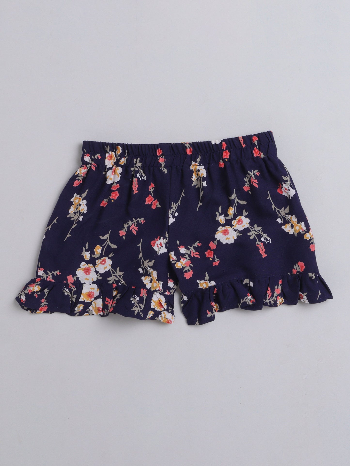 The Magic Wand Floral Printed Shoulder Straps Singlet Tie Up Knot Top And Shorts Set For Girls Navy Blue
