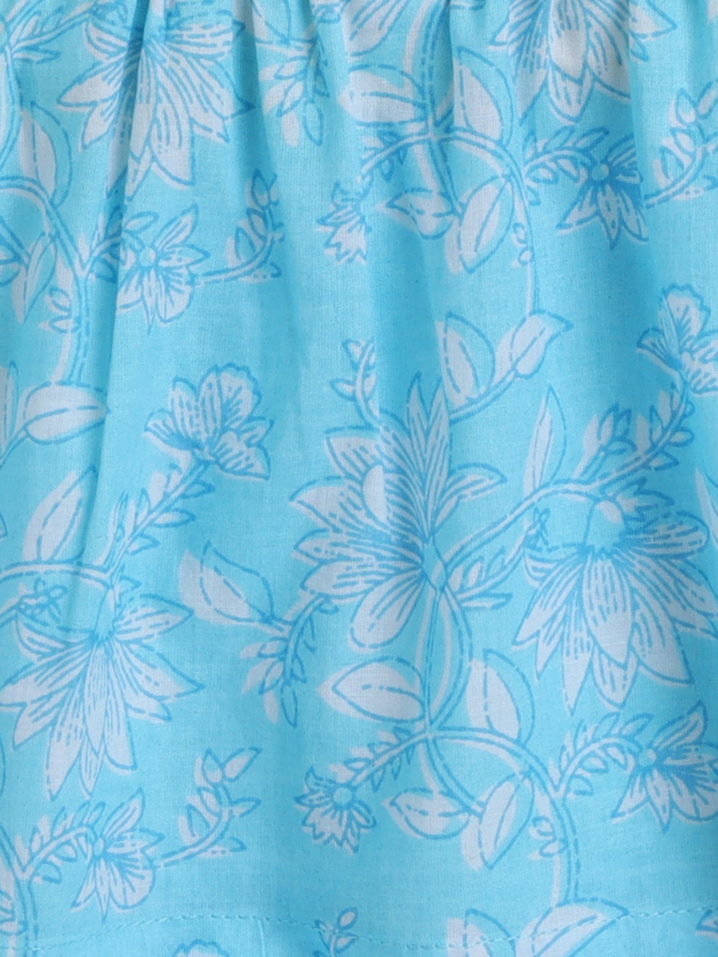 Floral Printed Shoulder Straps Singlet Tie Up Knot Top And Shorts Set For Girls T.Blue