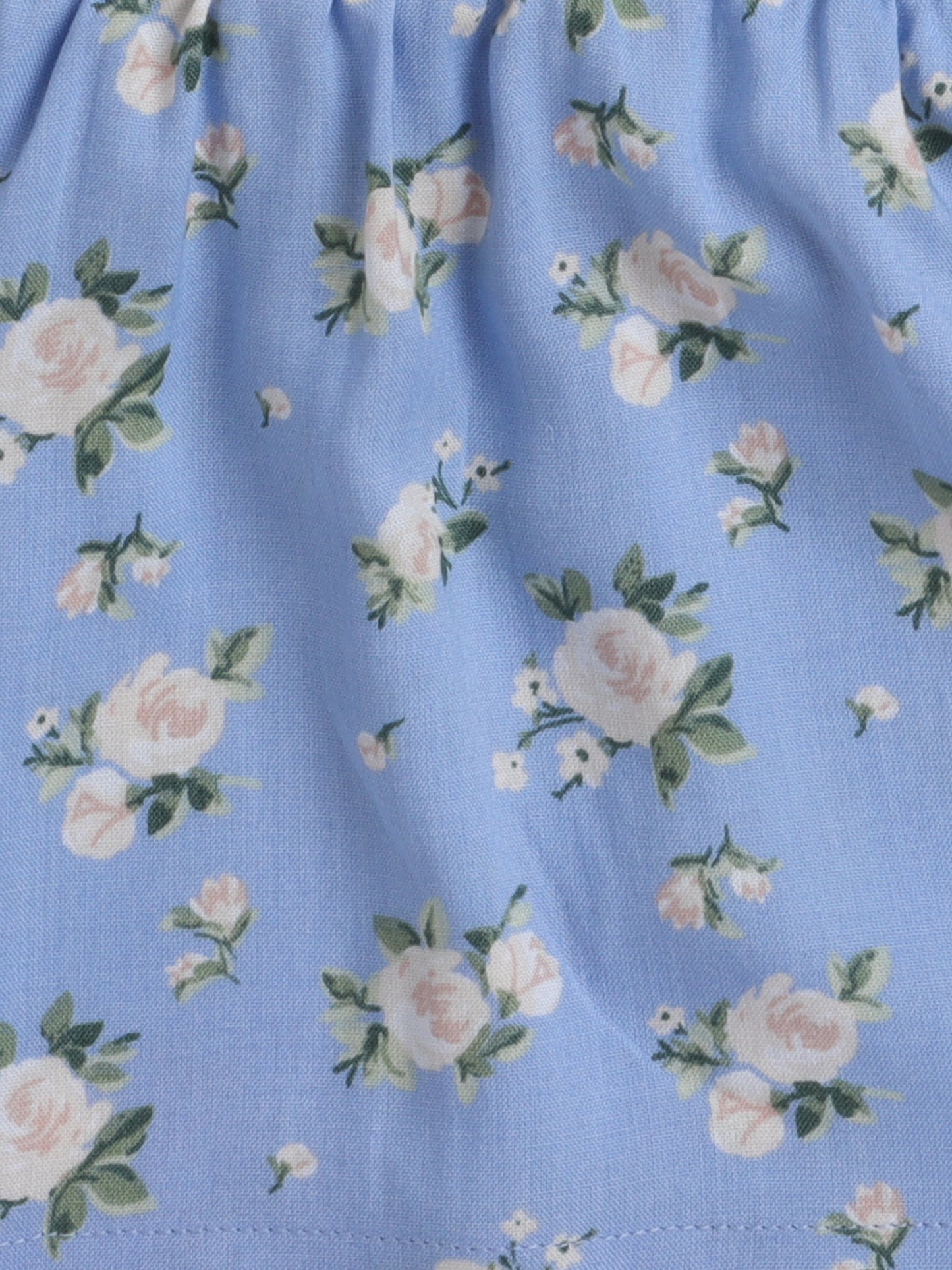 Floral Printed Shoulder Straps Singlet Tie Up Knot Top And Shorts Set For Girls-Blue