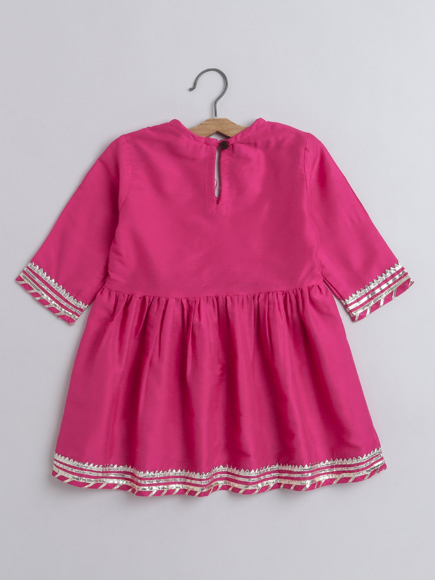 Lace Embelished 3/th Sleeves tassles Angrakha Kurta with Afghani Pants-Fuschia,Orange