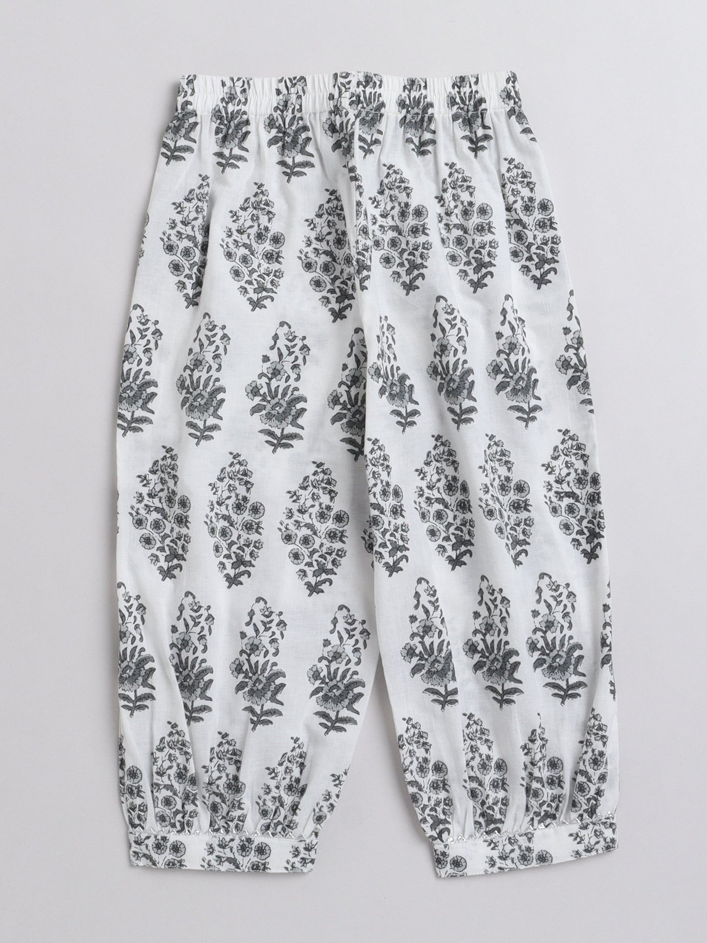 All Over Printed Sleeveless Gathered Top With Afghani Pants For Girls-Green