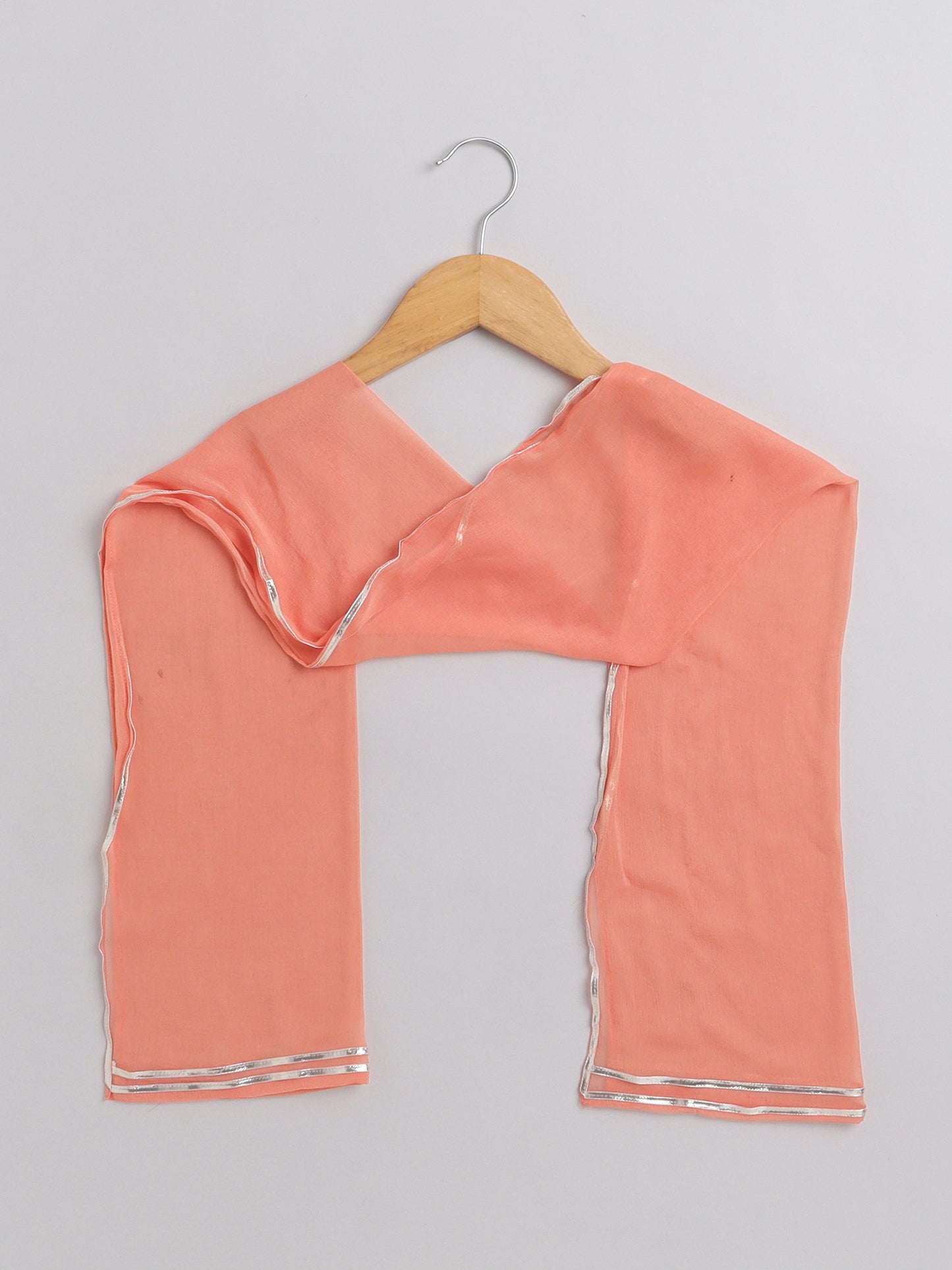Stripes Sleeveless Kurta With Lace detailing & Salwar Set With Dupatta For Girls-Peach