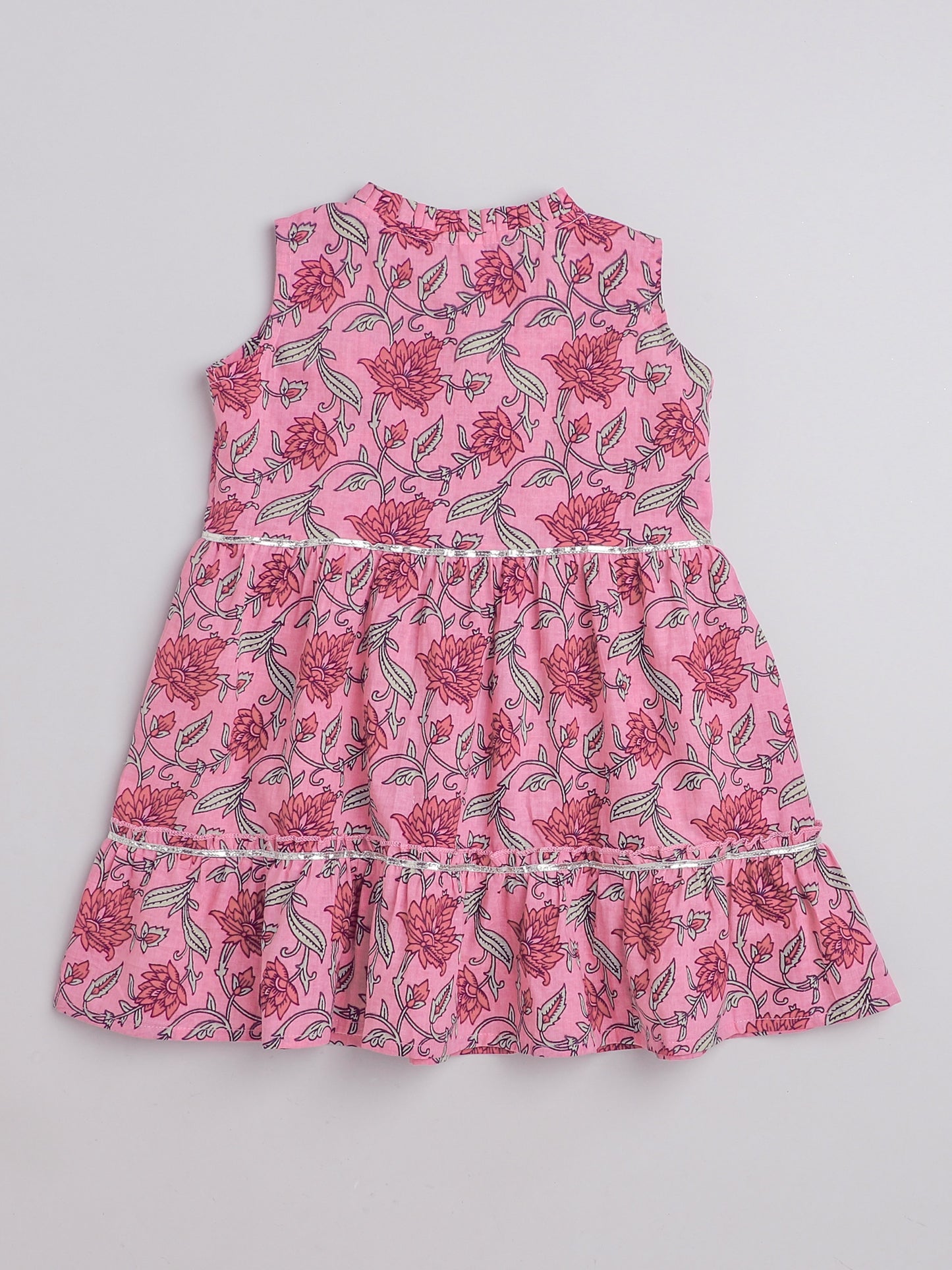 All Over Printed Sleeveless Gathered Top With Afhgani Pants For Girls-Pink