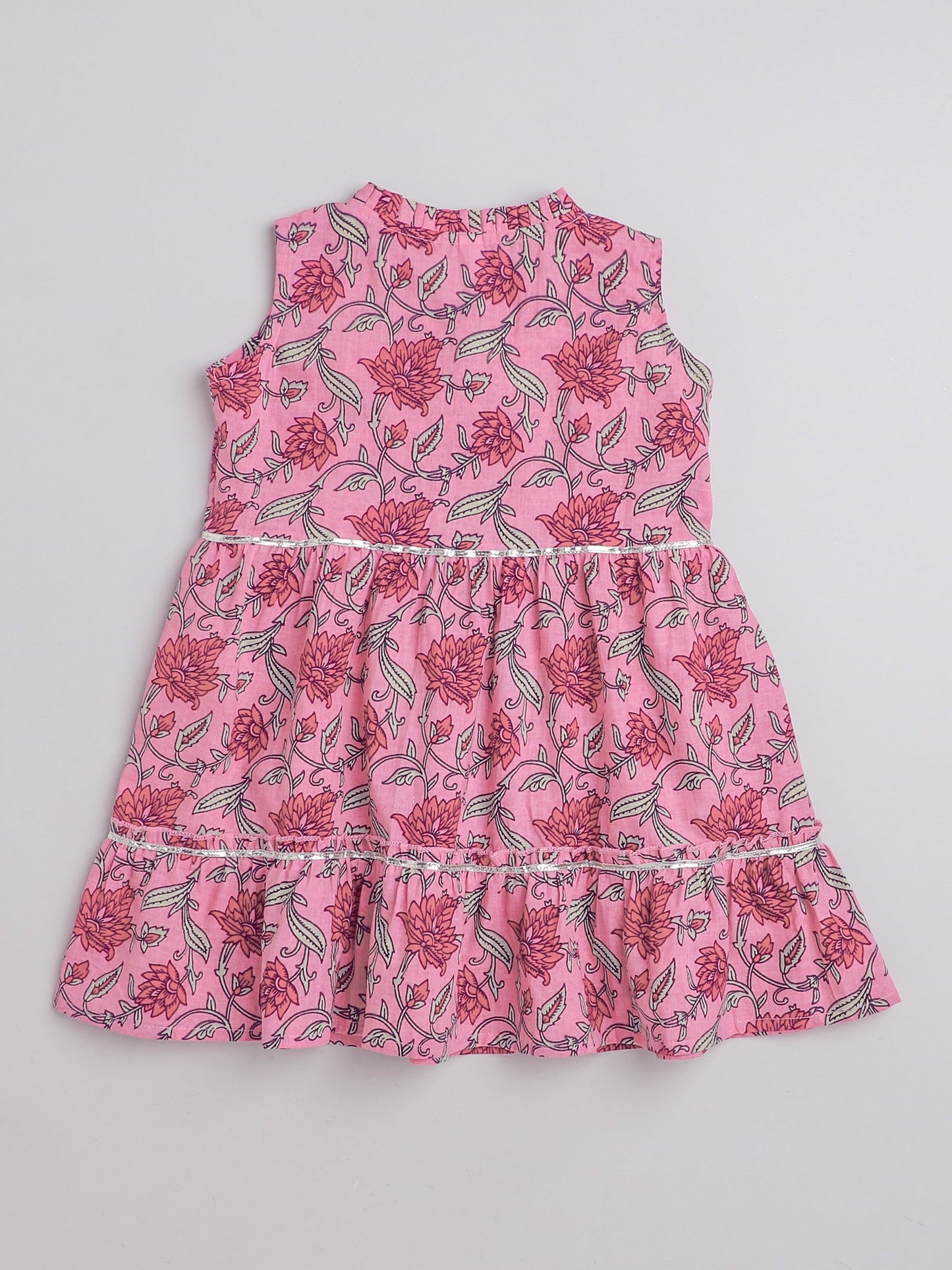 Sleeveless Floral Printed & Gota Lace Embellished Gathered Top With Afghani Pants - Pink