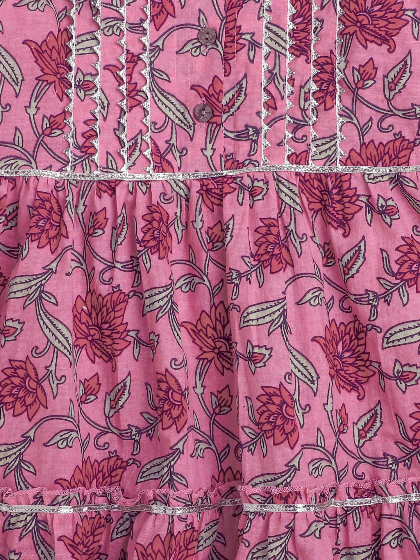 All Over Printed Sleeveless Gathered Top With Afhgani Pants For Girls-Pink