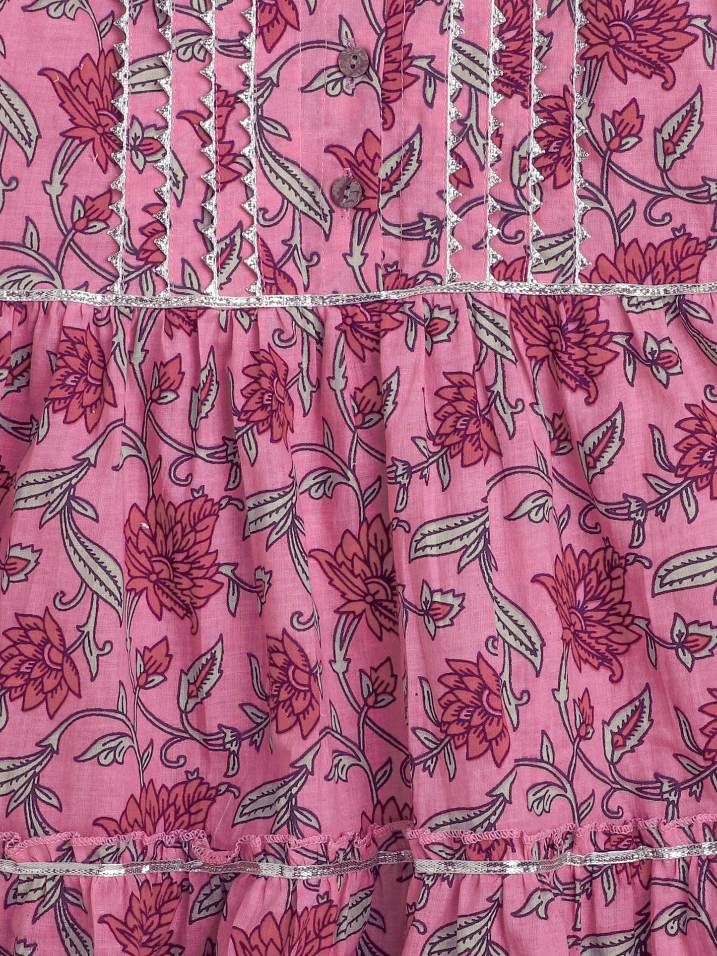Sleeveless Floral Printed & Gota Lace Embellished Gathered Top With Afghani Pants - Pink