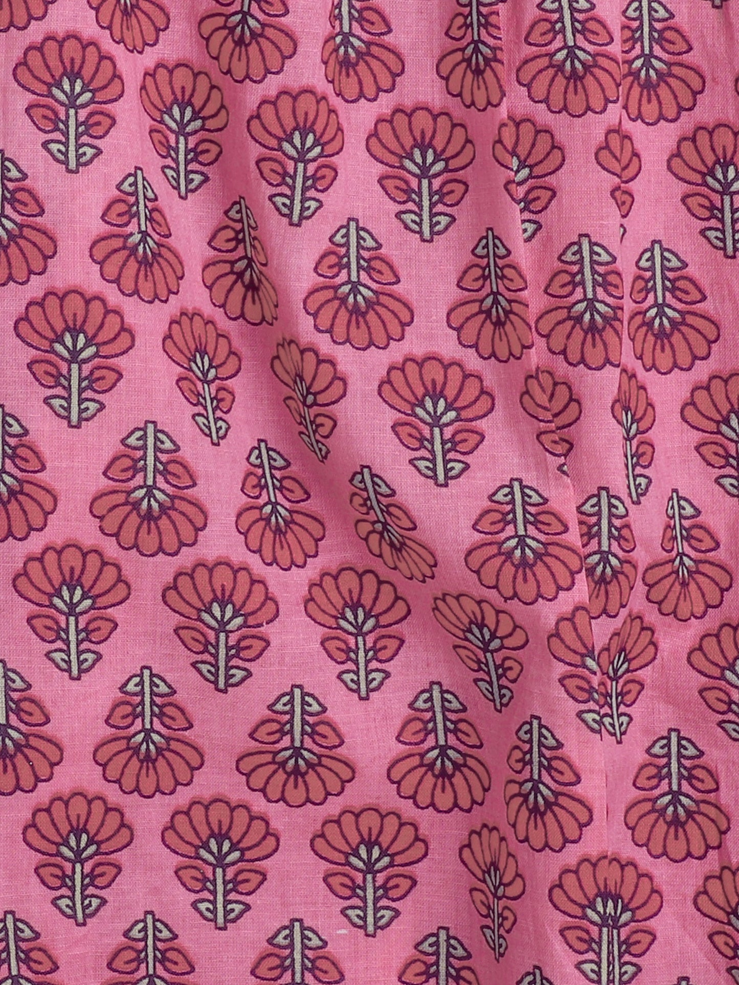 All Over Printed Sleeveless Gathered Top With Afhgani Pants For Girls-Pink