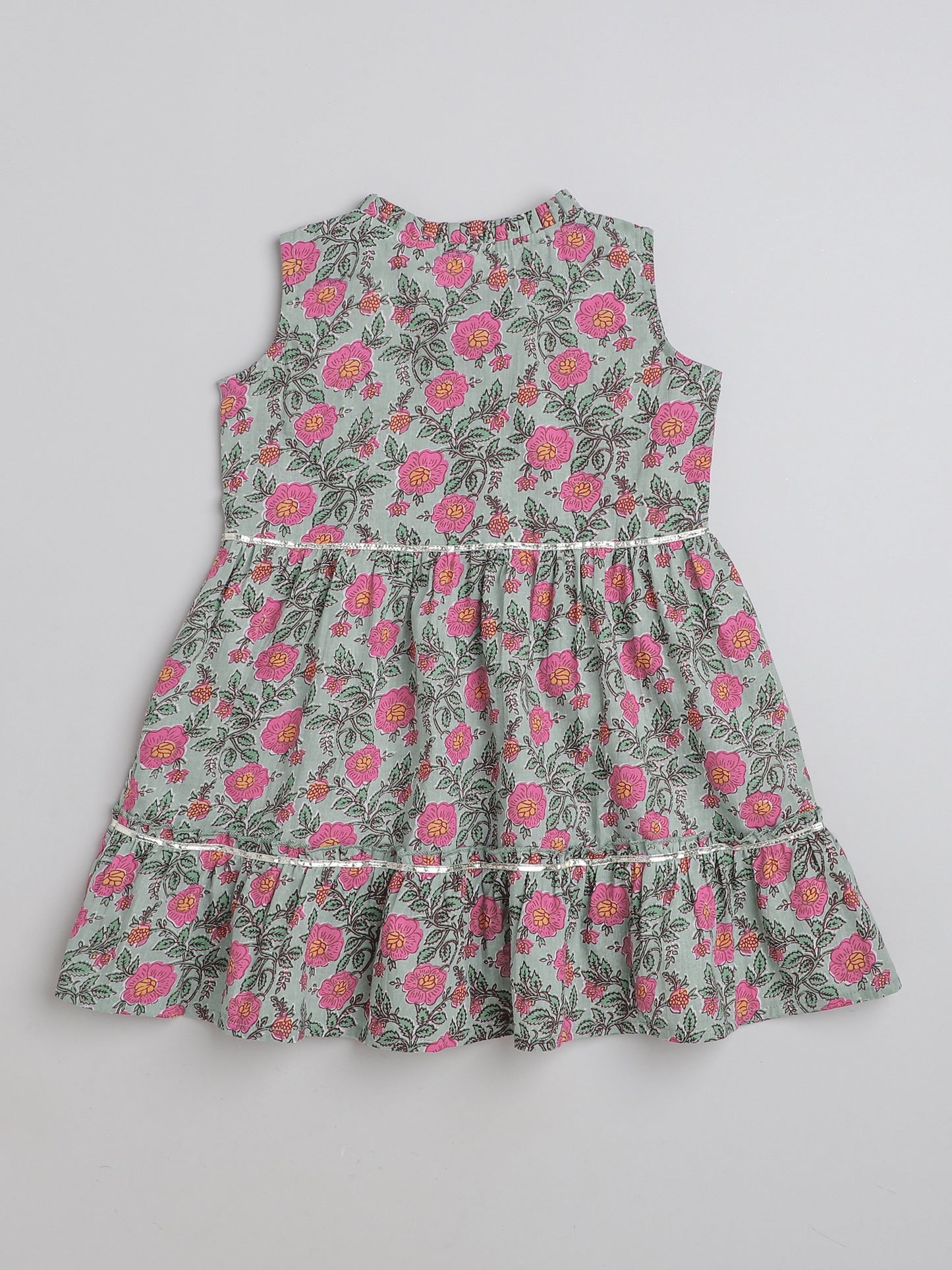 All Over Printed Sleeveless Gathered Top With Afhgani Pants For Girls-Mint