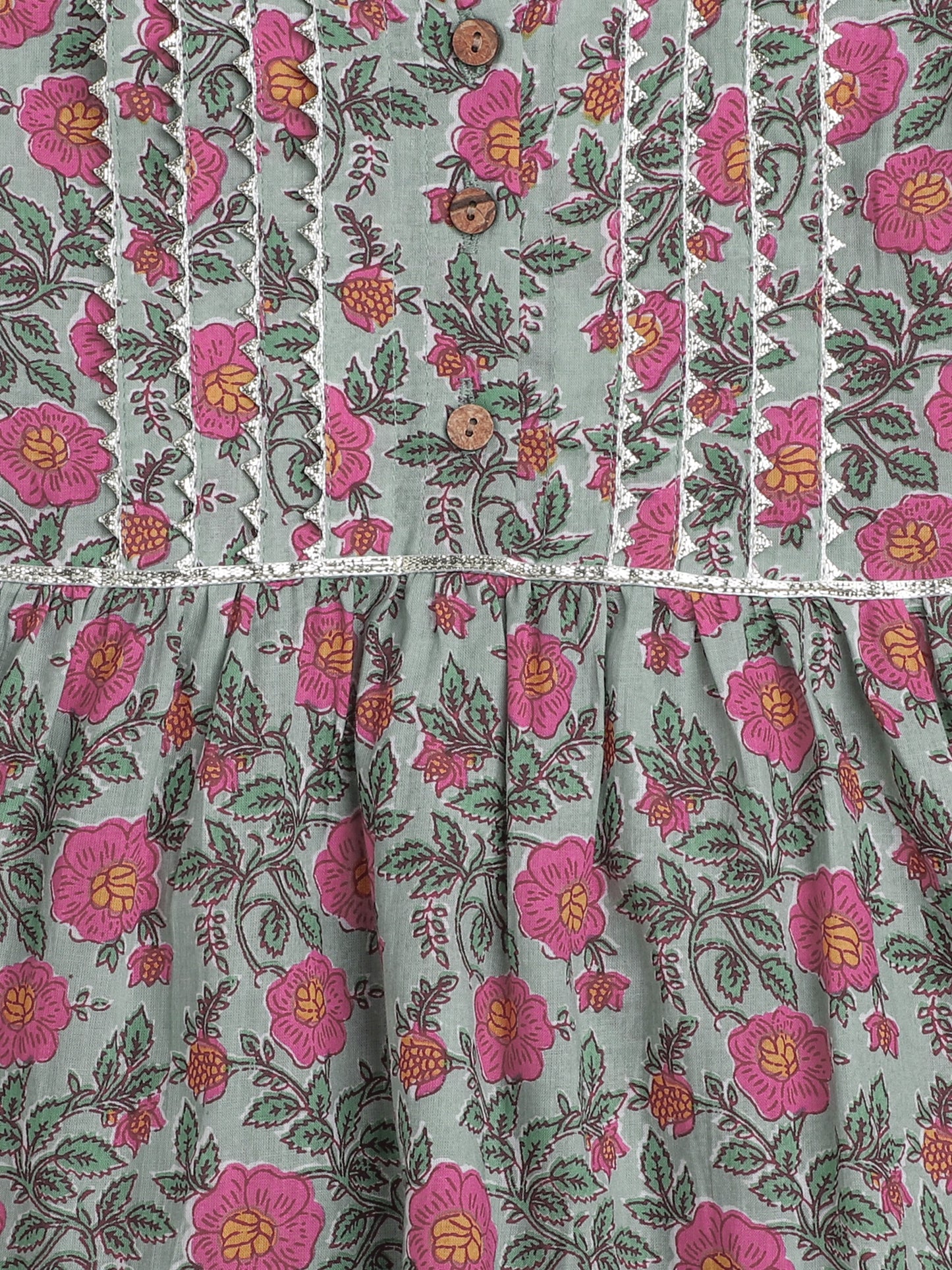 All Over Printed Sleeveless Gathered Top With Afhgani Pants For Girls-Mint