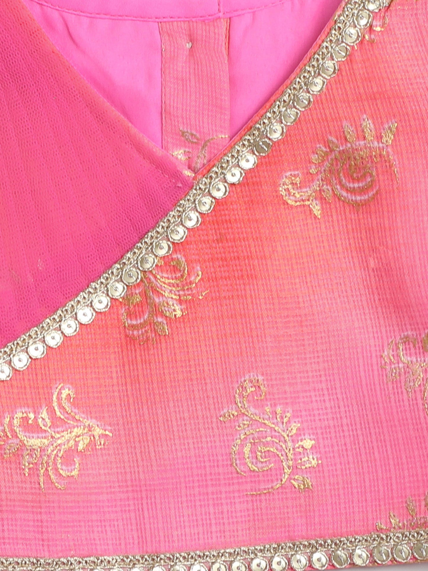 The Magic Wand Kota Doriya Foil Printed Sleeveless Laced Choli With Attached Dupatta Lehenga Set For Girls Pink