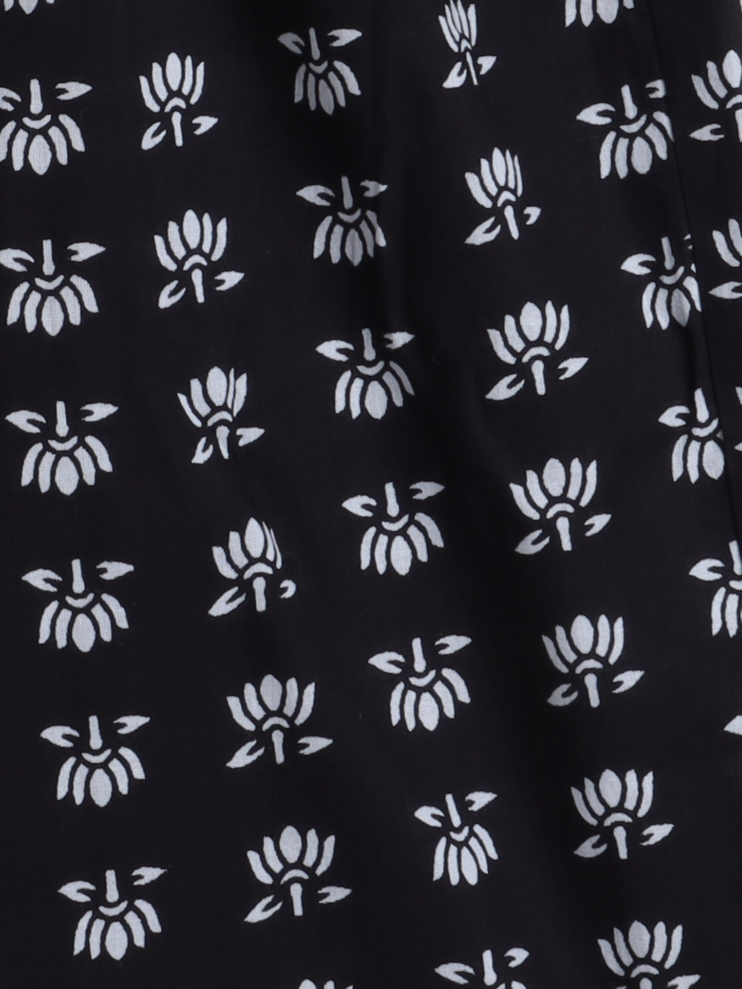 Floral Printed Cotton 3/4th Sleeves Loungewear Set - Black
