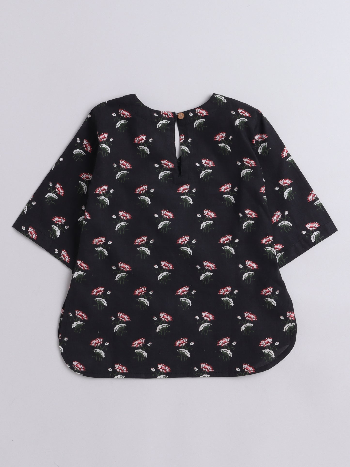 3/4th Sleeves Floral Printed Loungewear Set Black