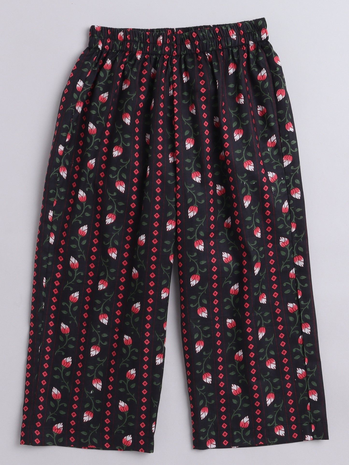 3/4th Sleeves Floral Printed Loungewear Set Black