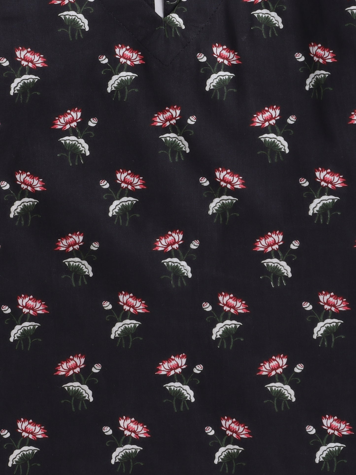 3/4th Sleeves Floral Printed Loungewear Set Black