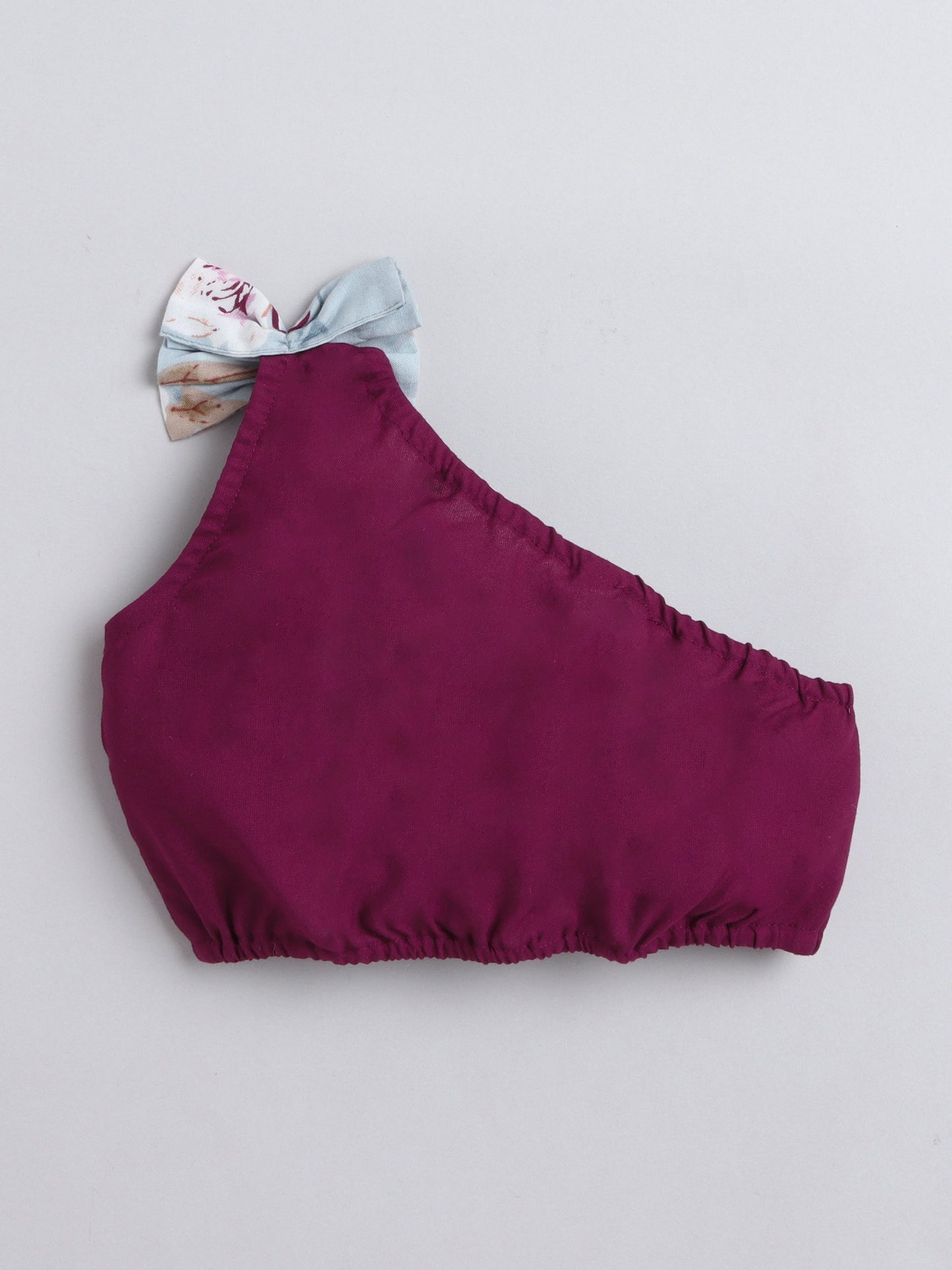 The Magic Wand One Shoulder Top With Bow and Floral Printed Ruffle Skirt Set Magenta Magenta