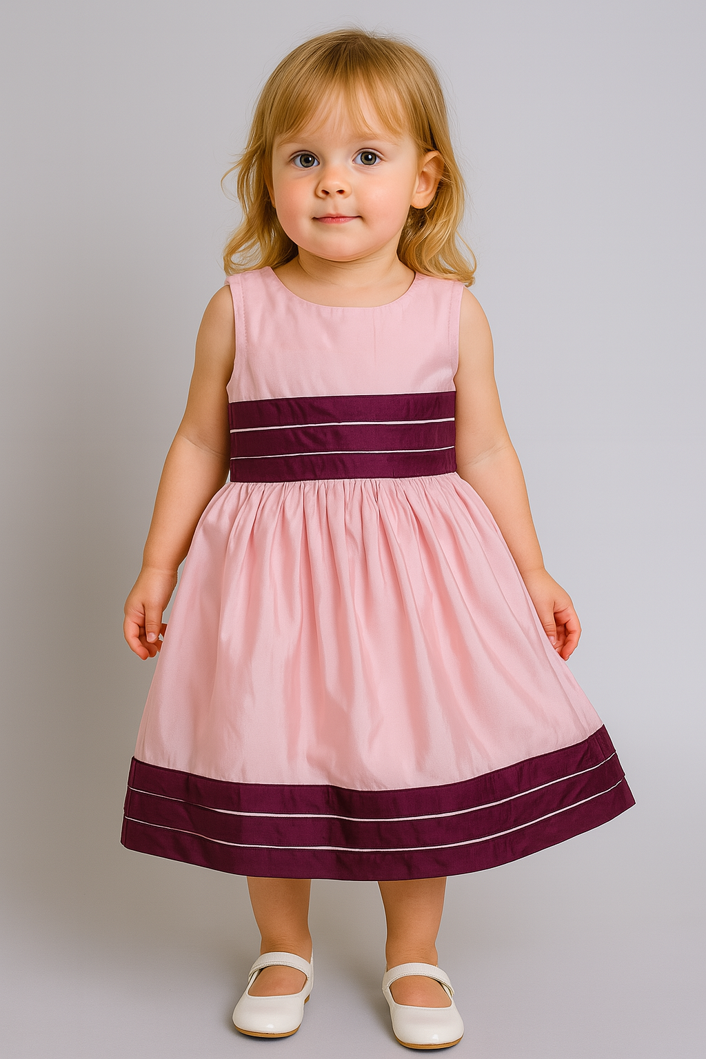Sleeveless Contrast Hem Fit & Flare Party Dress For Girls Onion Pink
