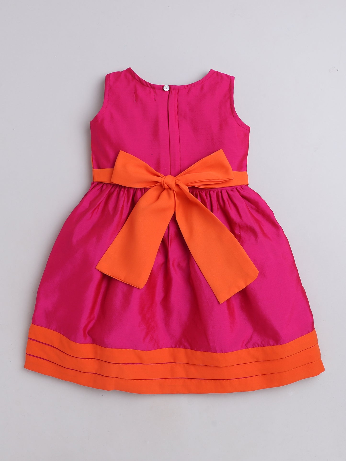 Sleeveless Cotrast Hem Fit & Flare Party Dress For Girls Fuchsia