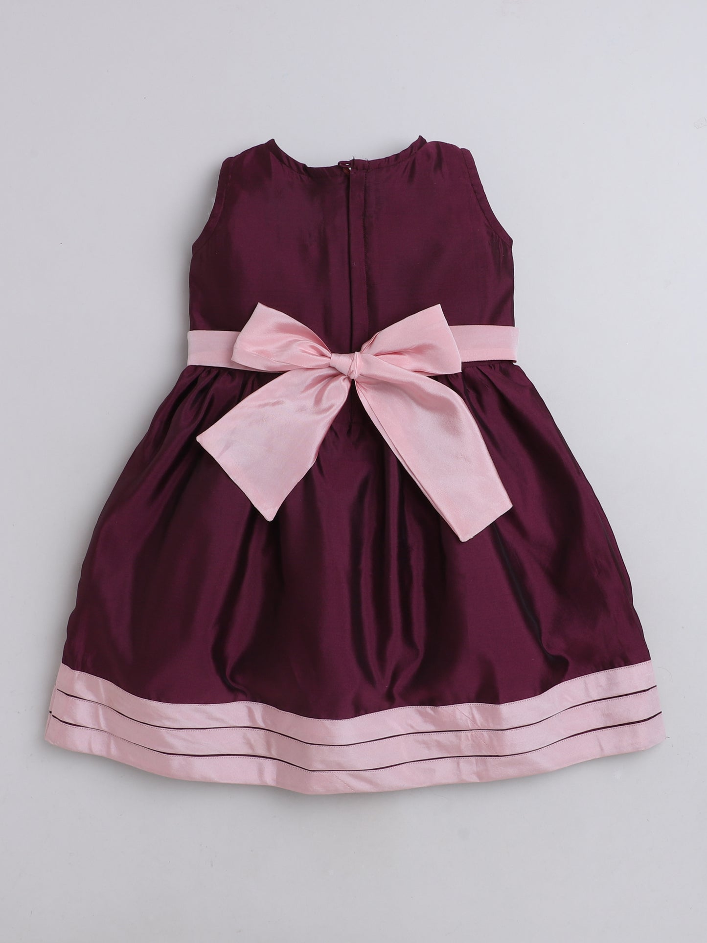 Sleeveless Contrast Hem Fit & Flare Party Dress For Girls - Magenta