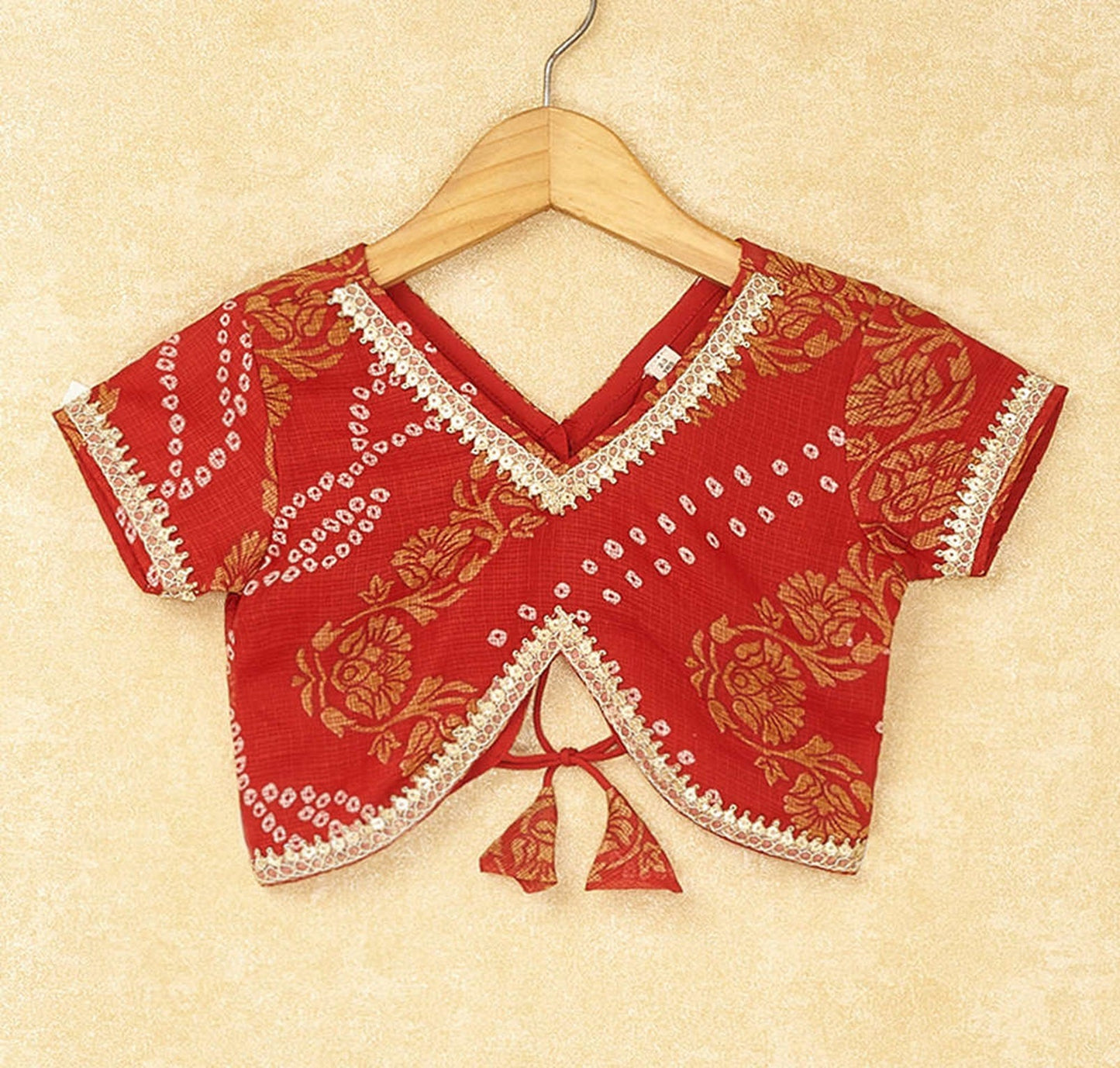 The Magic Wand Festive Kota Doria Lace Embellished Cap Sleeves Choli with Lehenga and Dupatta Set Red