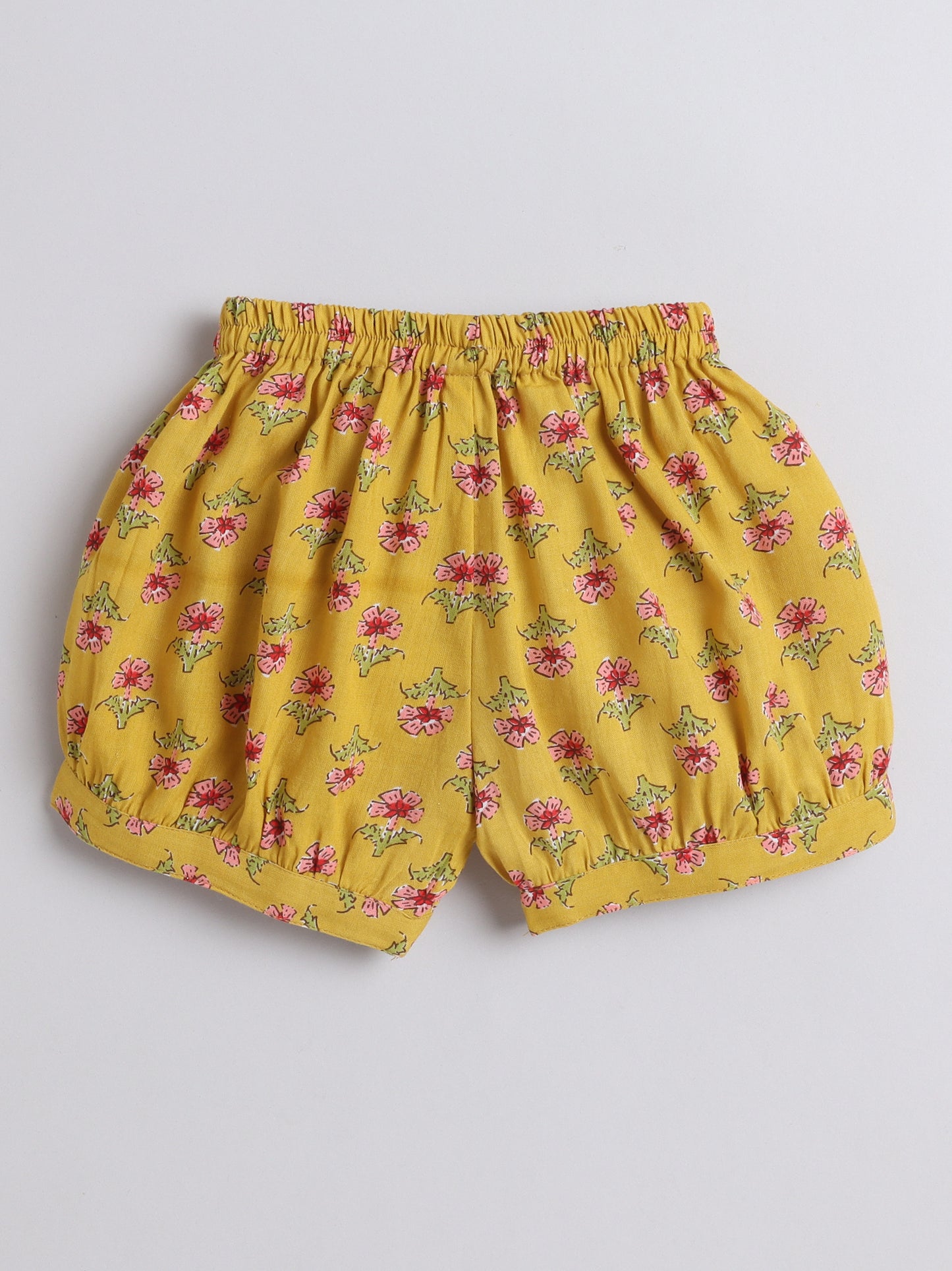 Sleeveless Floral Top and Shorts Night Wear Lounge Wear Set Mustard