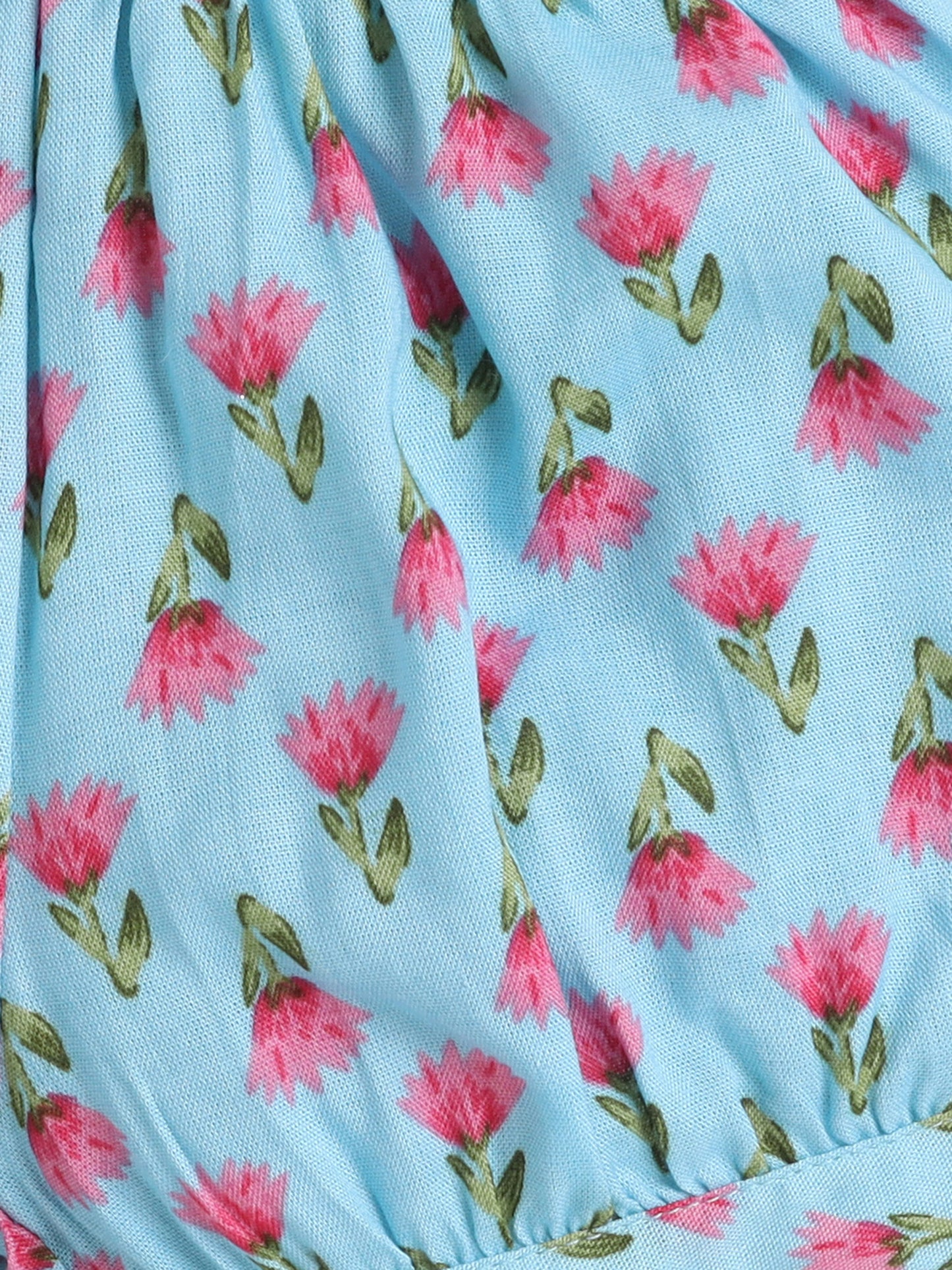 Floral Top and Shorts Cotton Sleeveless Night Wear Lounge Wear Set - Blue
