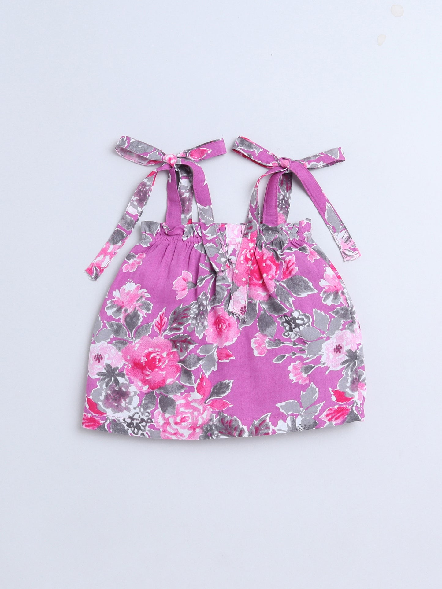 Floral Printed Shoulder Straps Singlet Tie Up Knot Top And Shorts Set-Purple