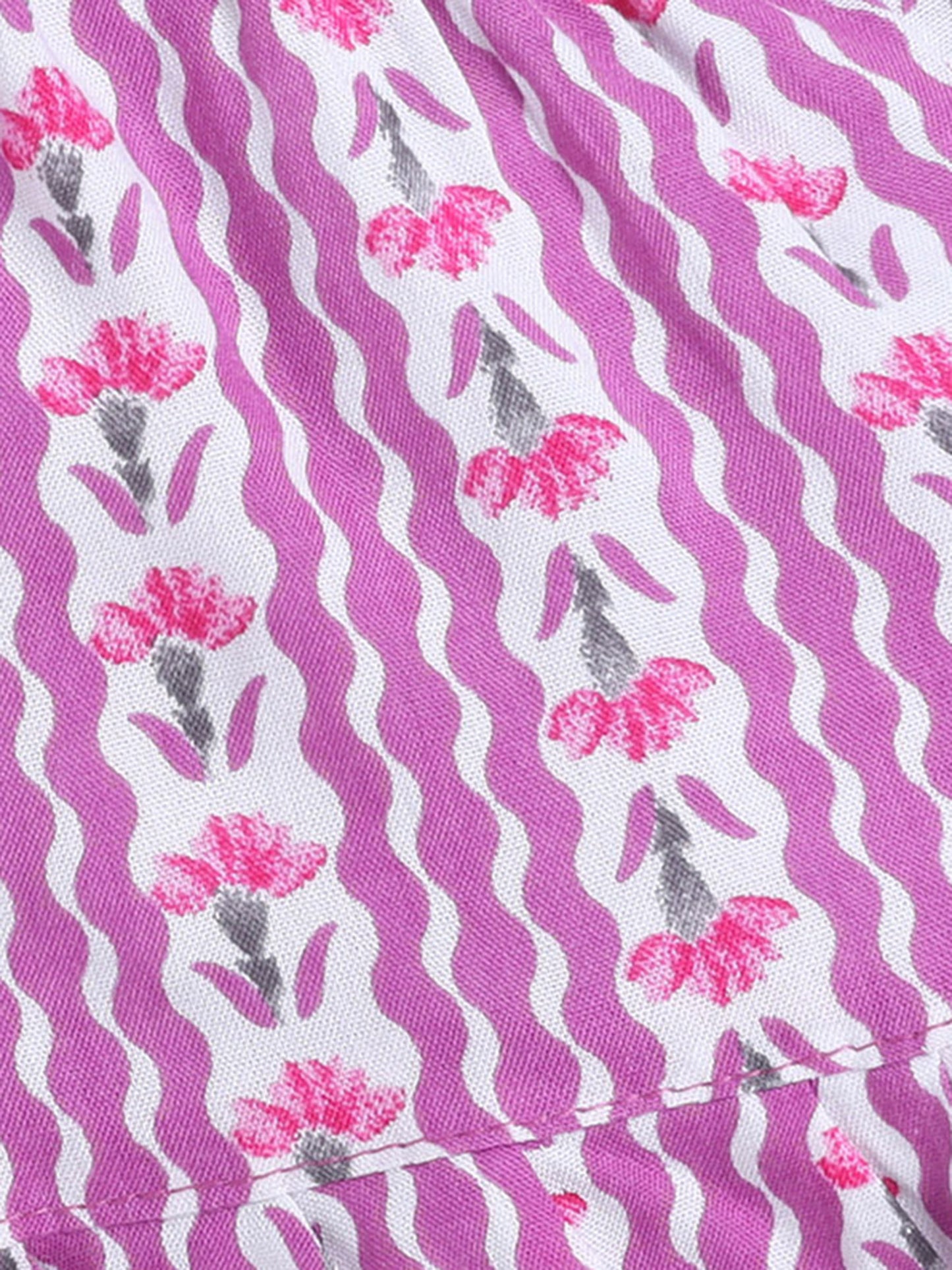 Cotton Floral Printed Shoulder Straps Singlet Tie Up Knot Top And Shorts Set-Purple