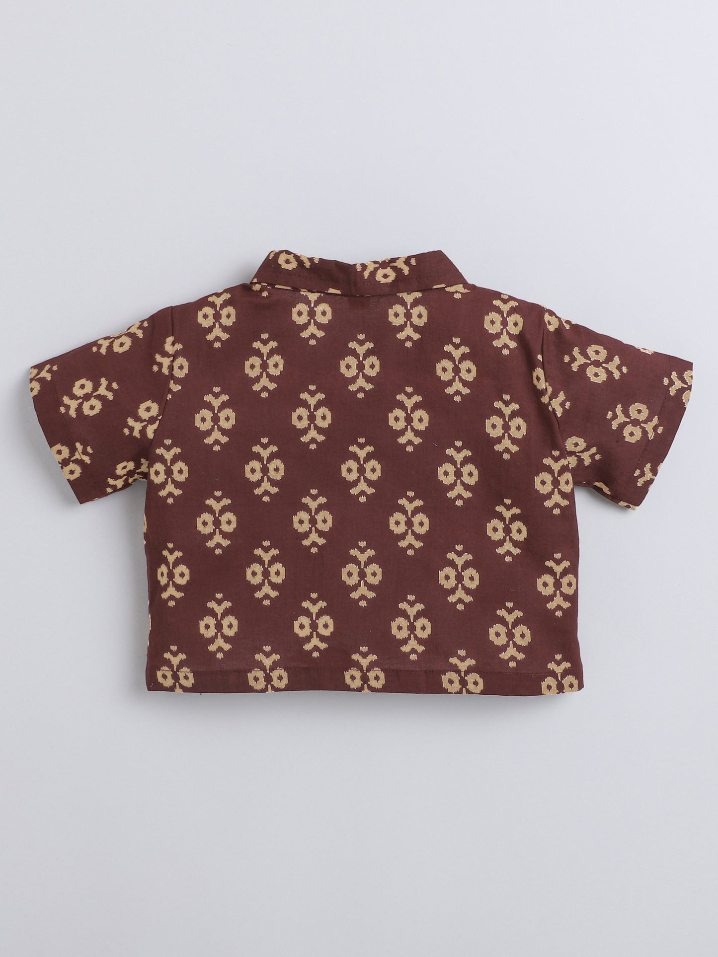 Sustainable Cotton Floral Printed Short Sleeves With Collar Co-ord Sets -Maroon